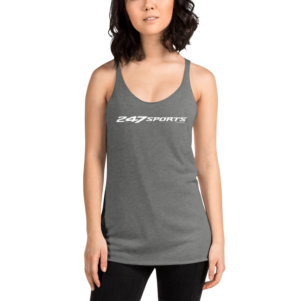 247 Sports White Logo Women's Tri-Blend Racerback Tank Top - Image 2