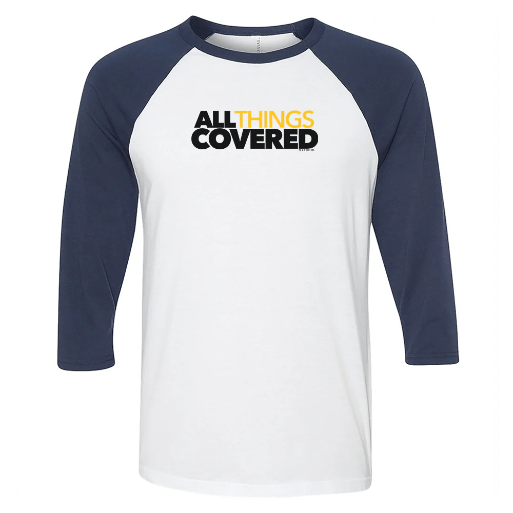 All Things Covered Podcast Logo 3/4 Sleeve Baseball T-Shirt - Image 4