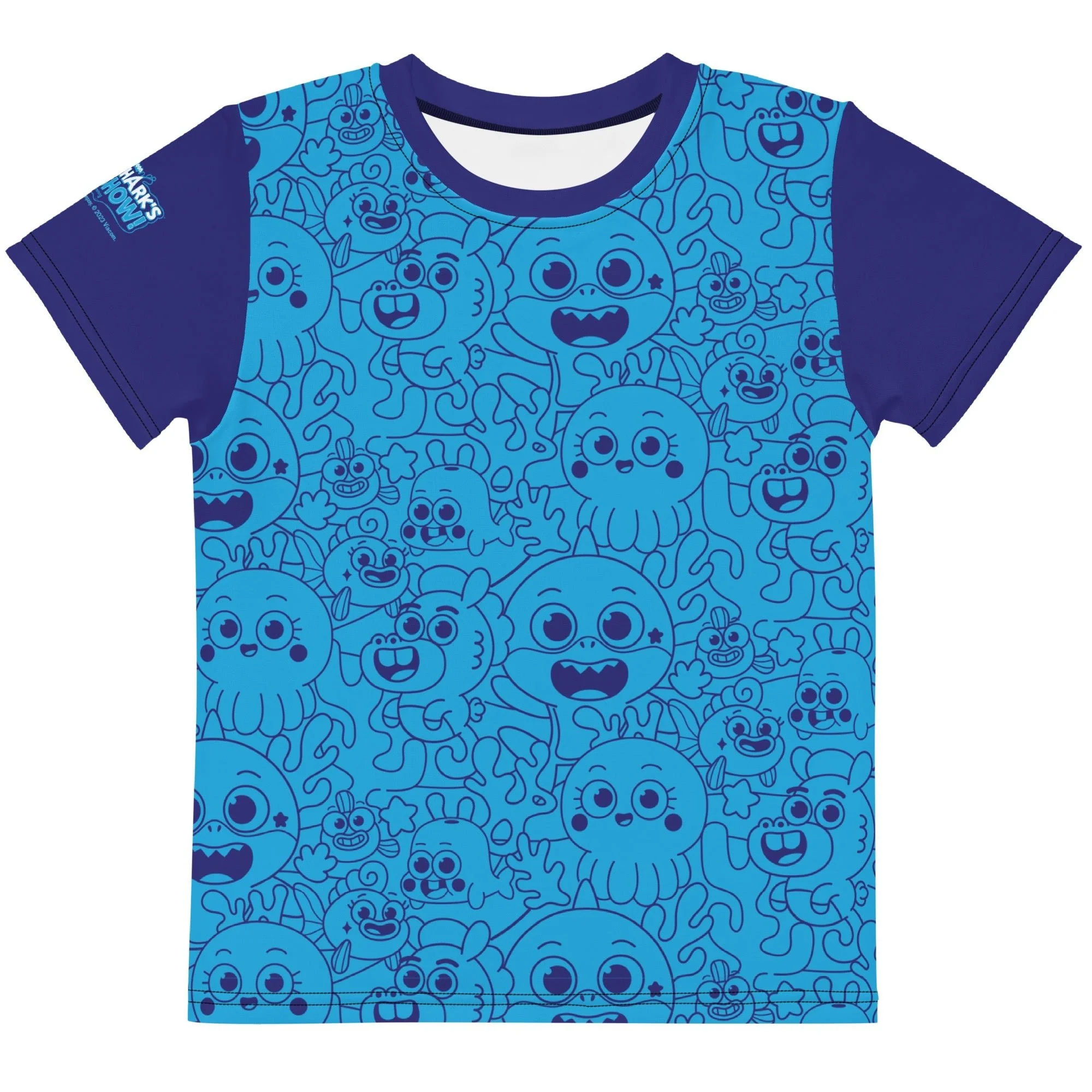 Baby Shark's Big Show Blue Pattern Kids Short Sleeve T-Shirt