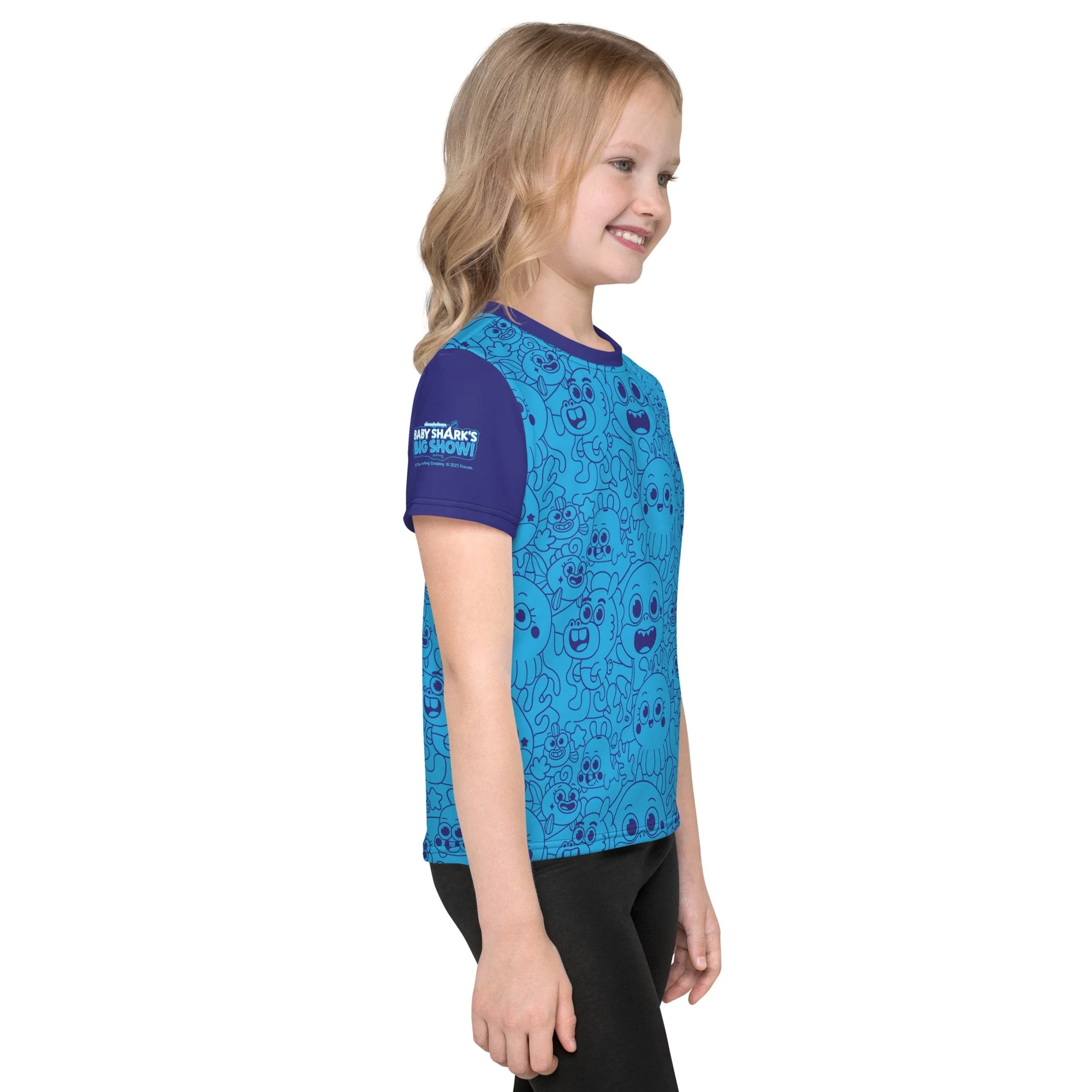 Baby Shark's Big Show Blue Pattern Kids Short Sleeve T-Shirt - Image 2