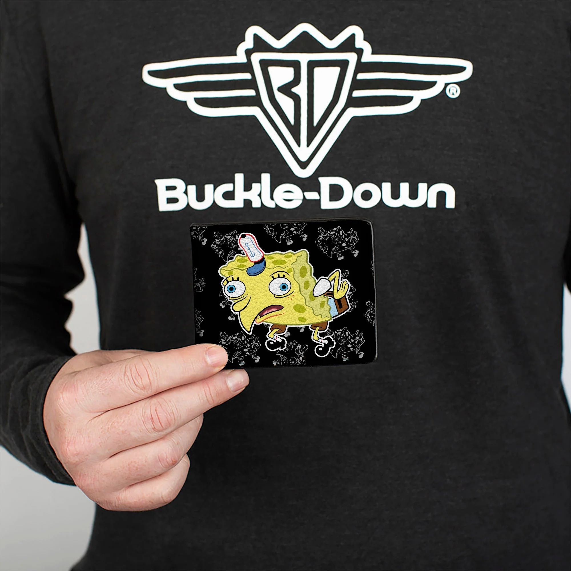 SpongeBob SquarePants Bi-Fold Wallet Mocking SpongeBob Pose Outline Black Gray - Image 3