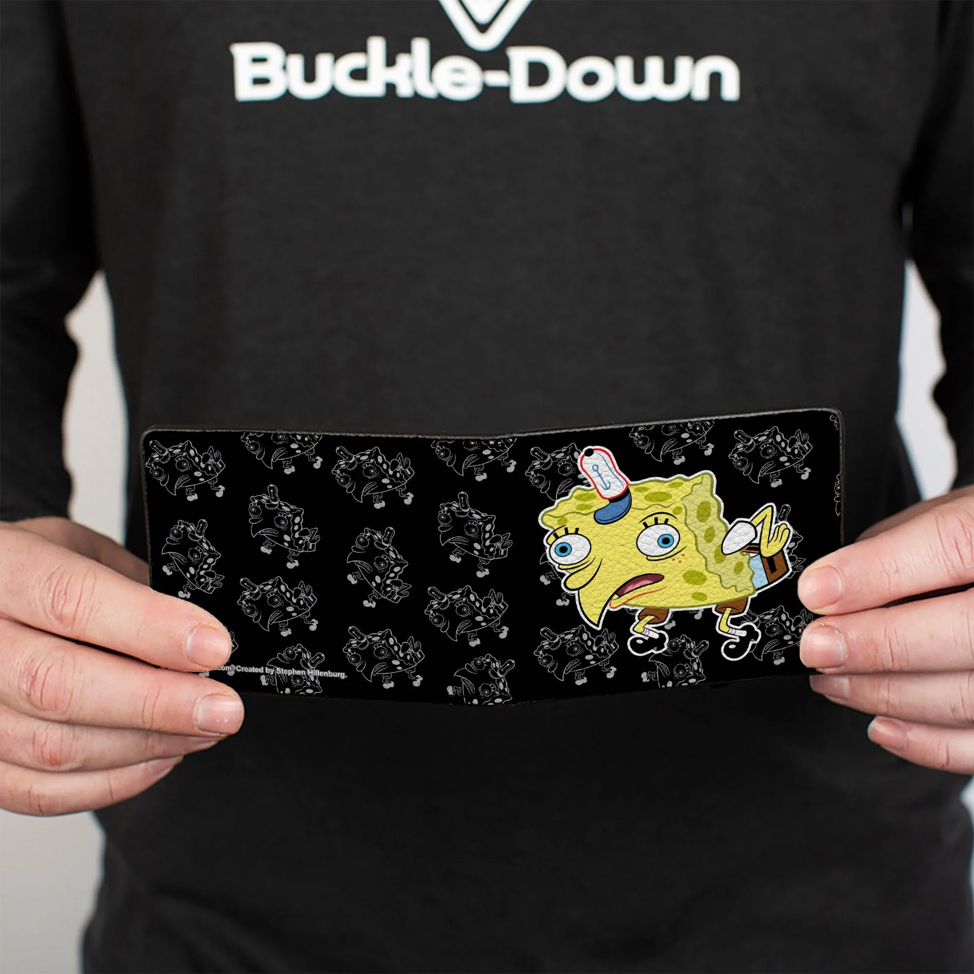 SpongeBob SquarePants Bi-Fold Wallet Mocking SpongeBob Pose Outline Black Gray - Image 4
