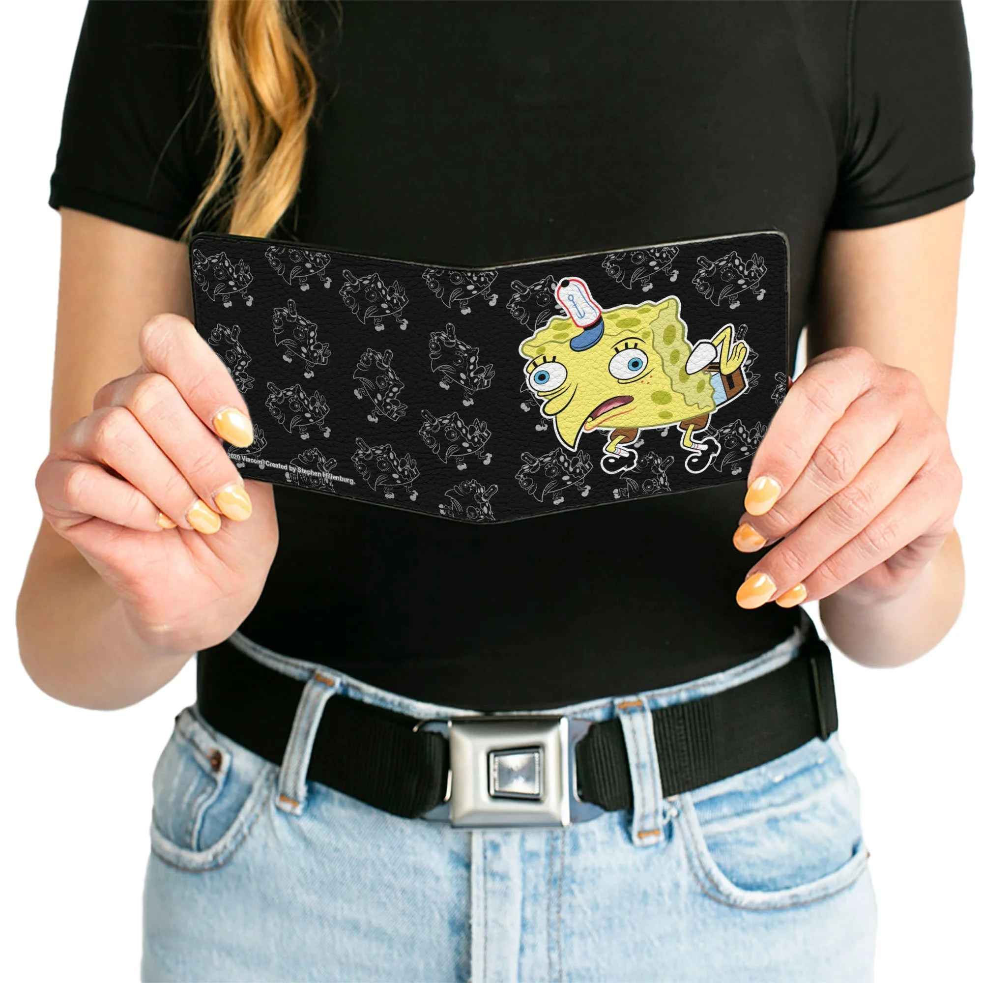 SpongeBob SquarePants Bi-Fold Wallet Mocking SpongeBob Pose Outline Black Gray - Image 6