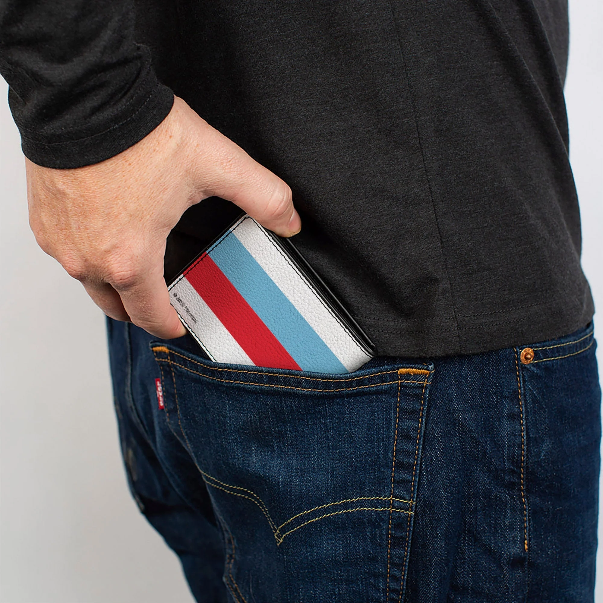 SpongeBob SquarePants Bi-Fold Wallet Mocking SpongeBob Pose Stripe Vegan Leather White Black Red Blue - Image 5