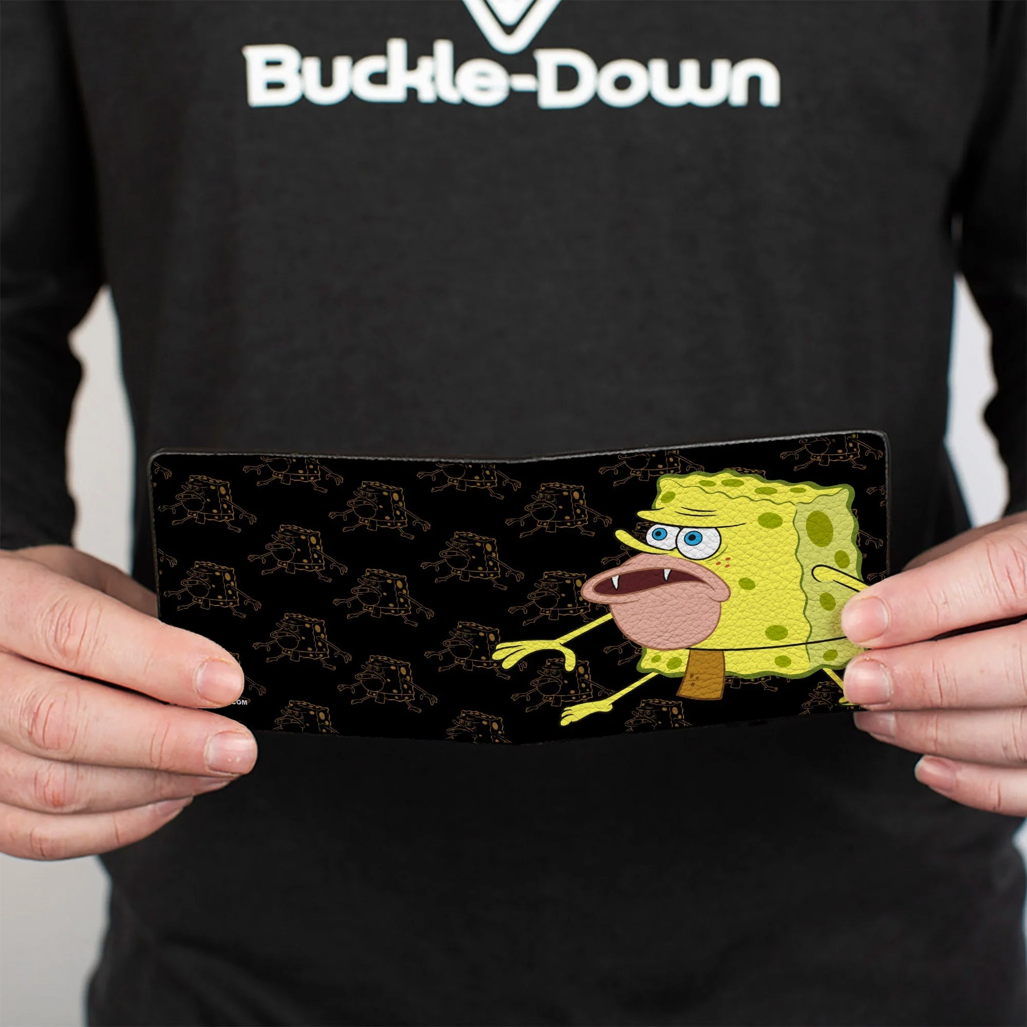 SpongeBob SquarePants Bi-Fold Wallet Primitive Sponge Pose Outline Premium Vegan Leather Black Brown - Image 4