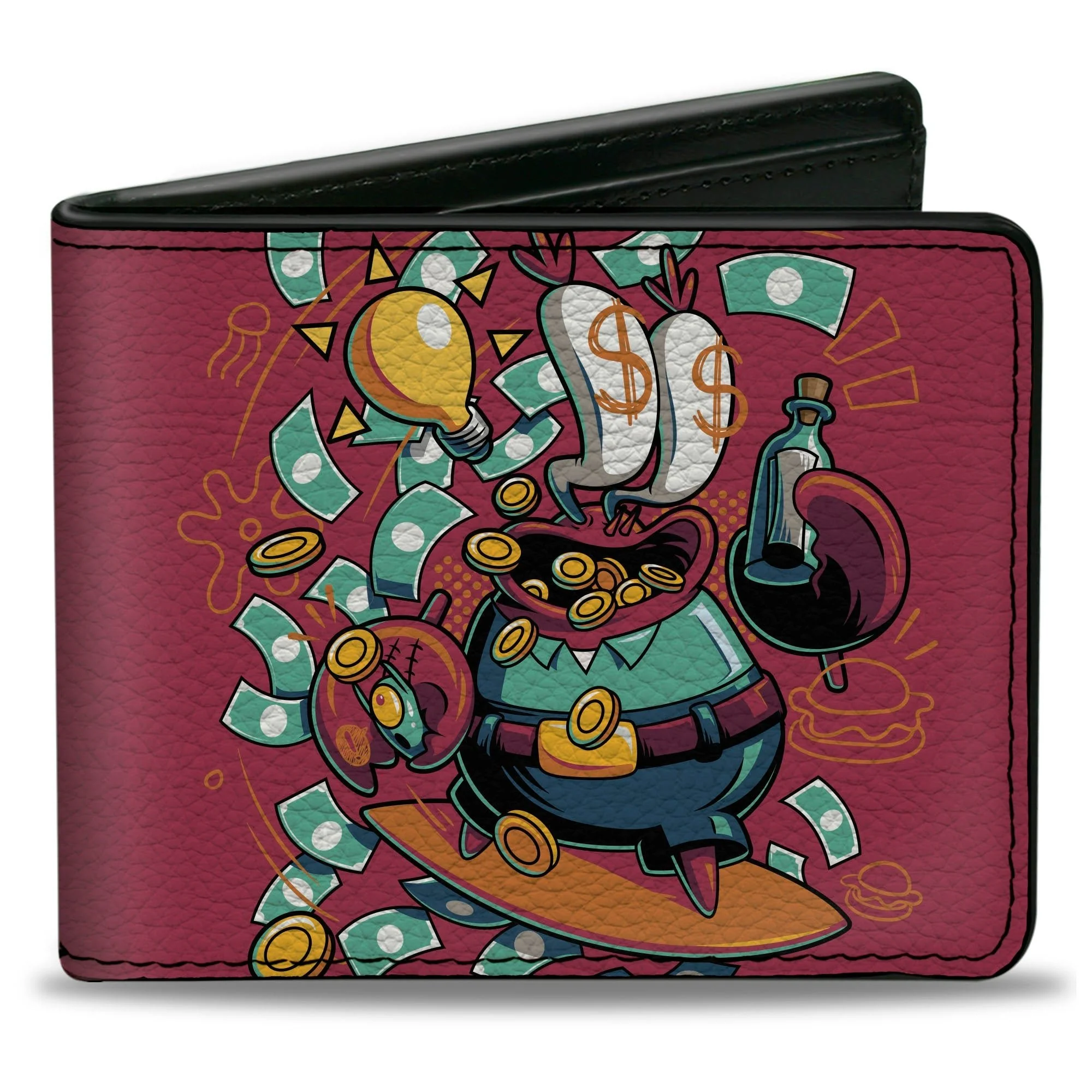 SpongeBob SquarePants Bi-Fold Wallet Mr. Krabs Dollar Sign Pose Pink