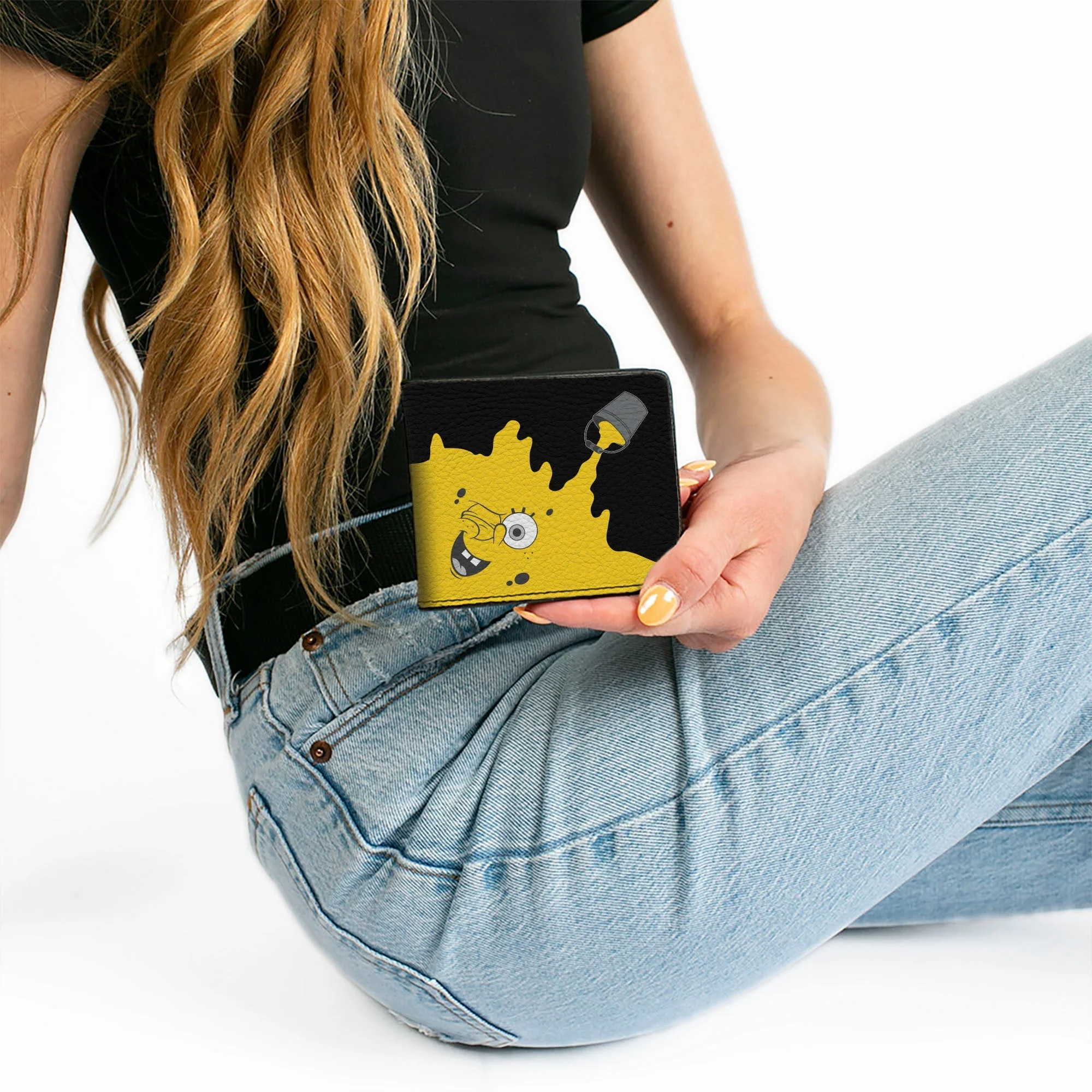 SpongeBob SquarePants Bi-Fold Wallet Paint Bucket Black Yellow Vegan Leather - Image 7