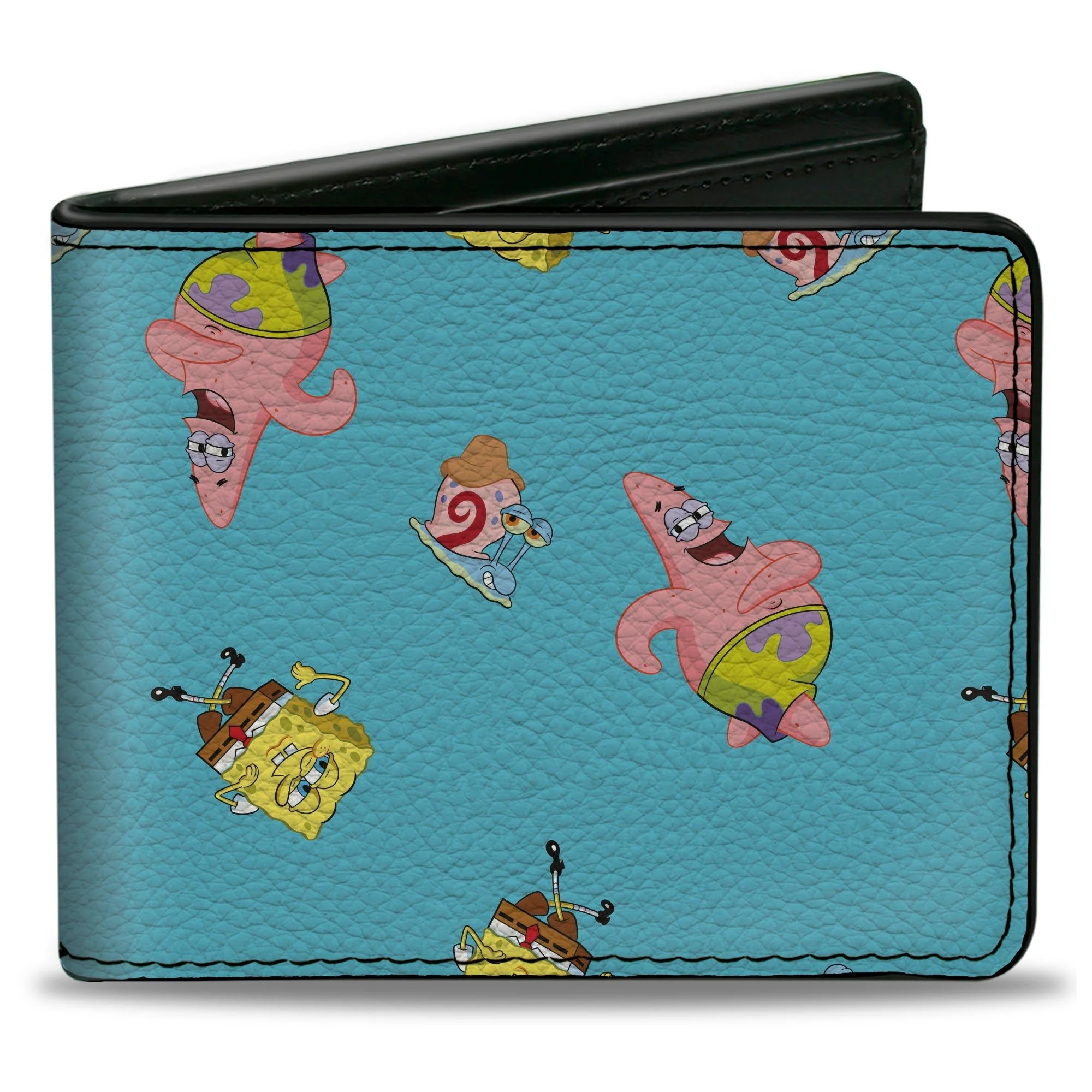 SpongeBob SquarePants Bi-Fold Wallet Patrick and Gary Poses Scattered Vegan Leather Bright Blue