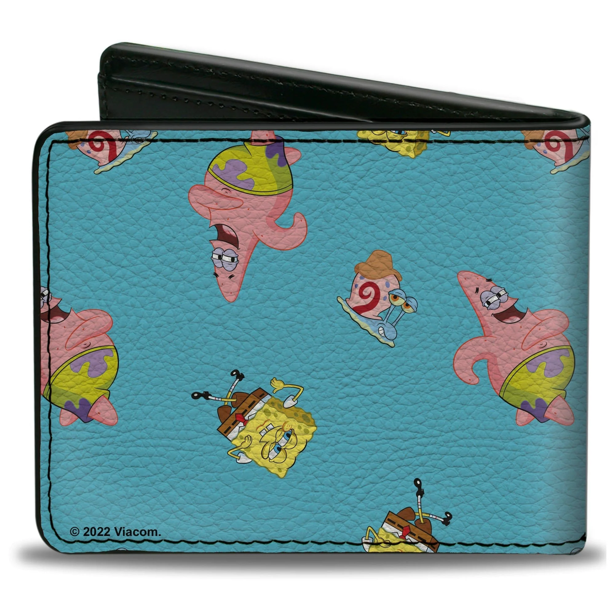 SpongeBob SquarePants Bi-Fold Wallet Patrick and Gary Poses Scattered Vegan Leather Bright Blue - Image 2
