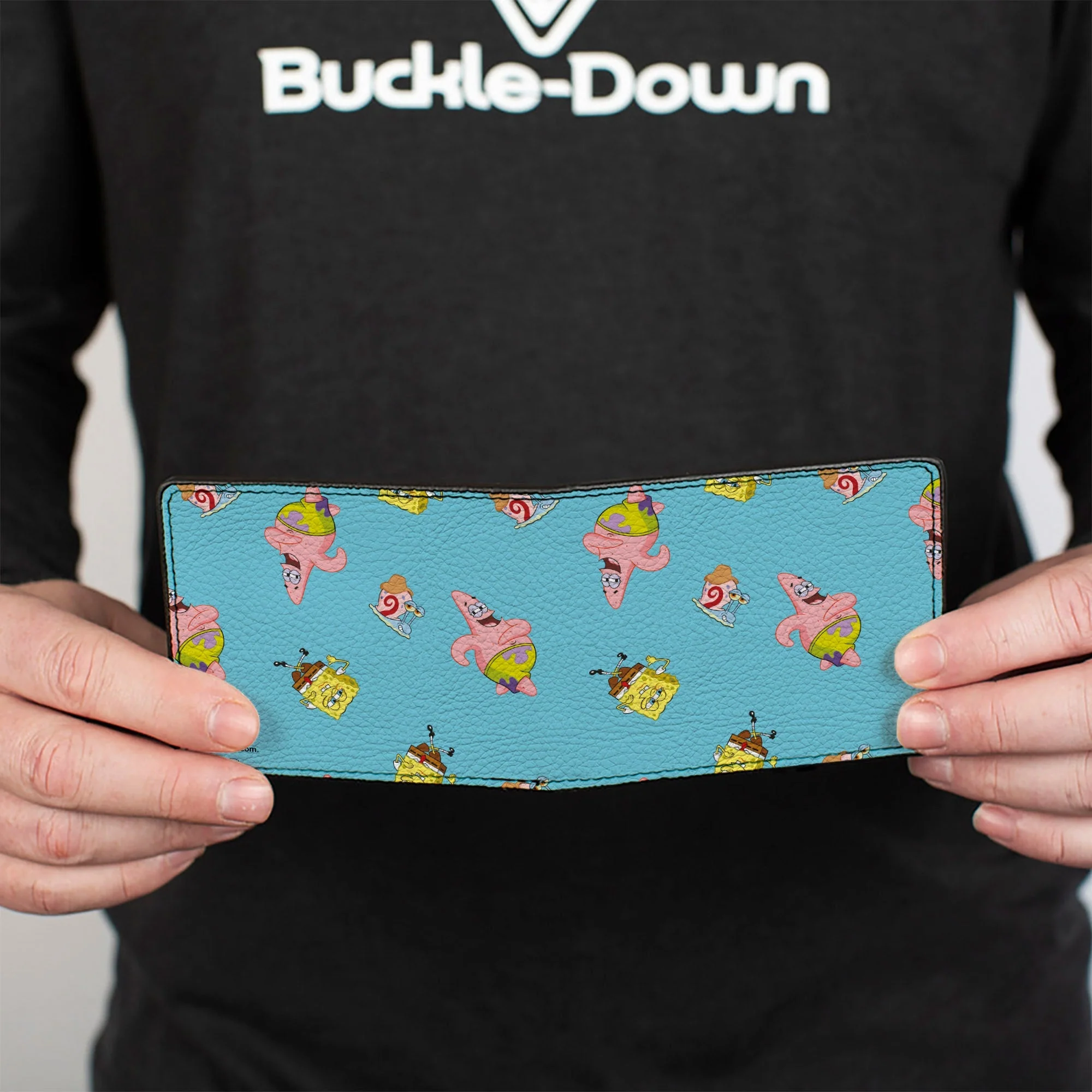 SpongeBob SquarePants Bi-Fold Wallet Patrick and Gary Poses Scattered Vegan Leather Bright Blue - Image 4