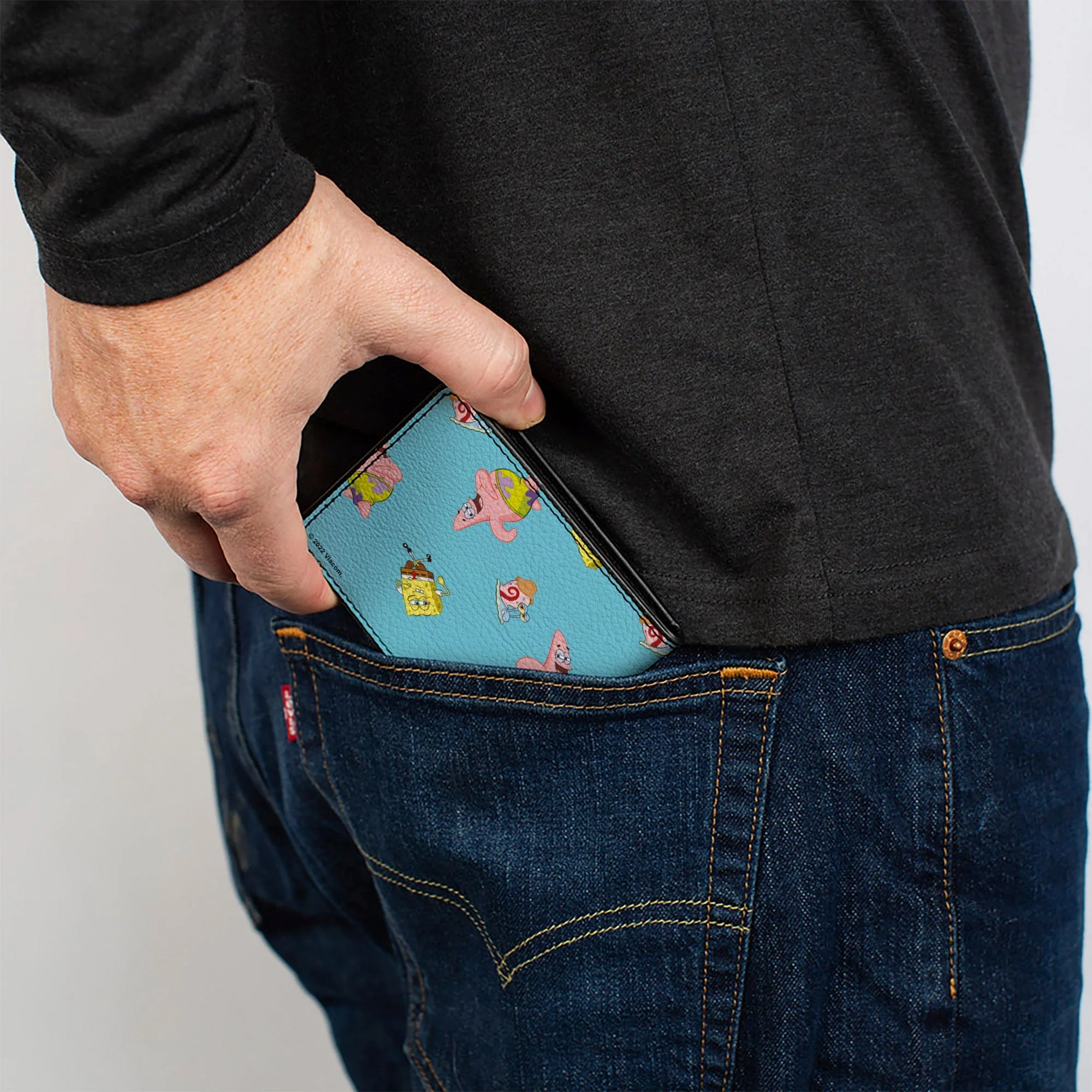 SpongeBob SquarePants Bi-Fold Wallet Patrick and Gary Poses Scattered Vegan Leather Bright Blue - Image 5