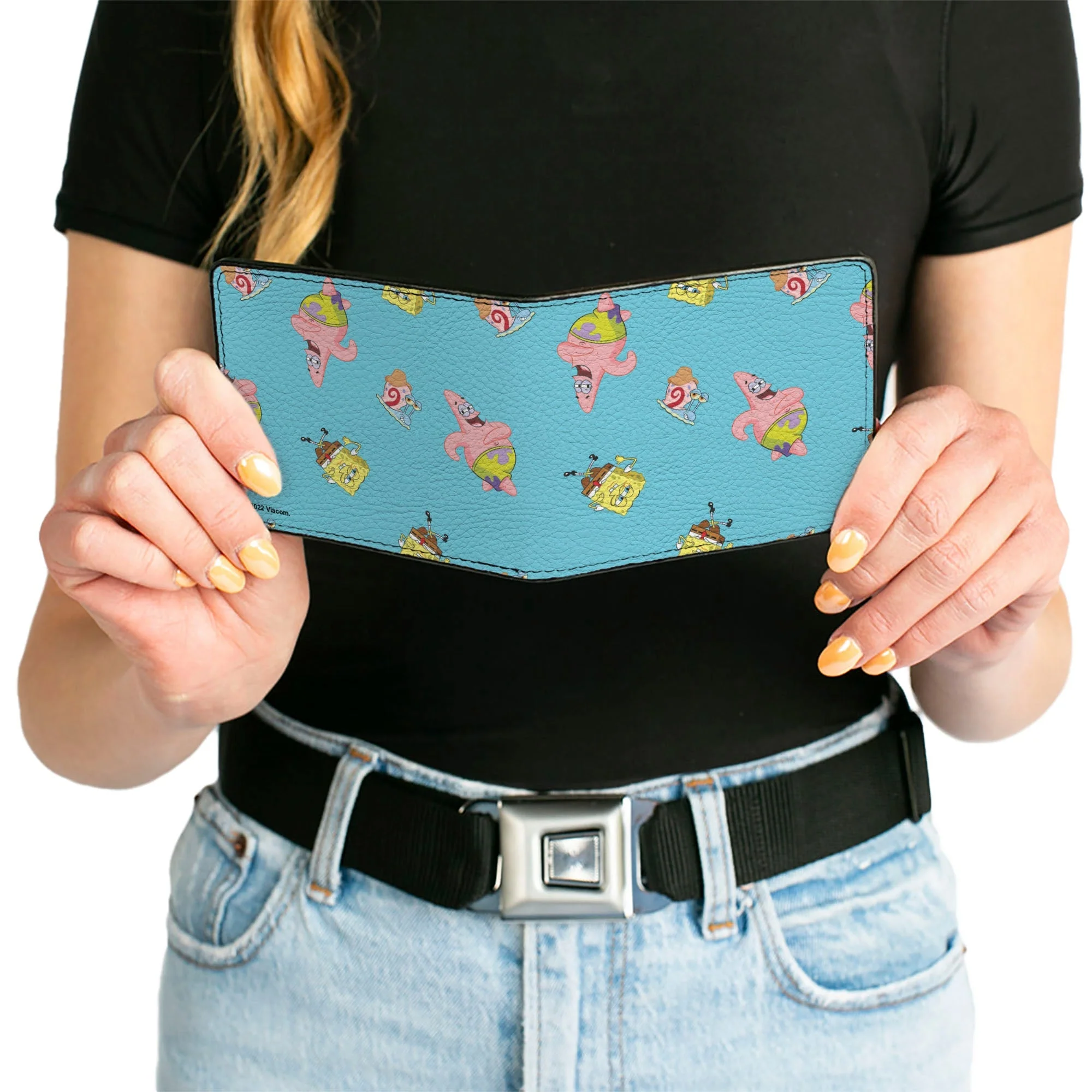 SpongeBob SquarePants Bi-Fold Wallet Patrick and Gary Poses Scattered Vegan Leather Bright Blue - Image 6