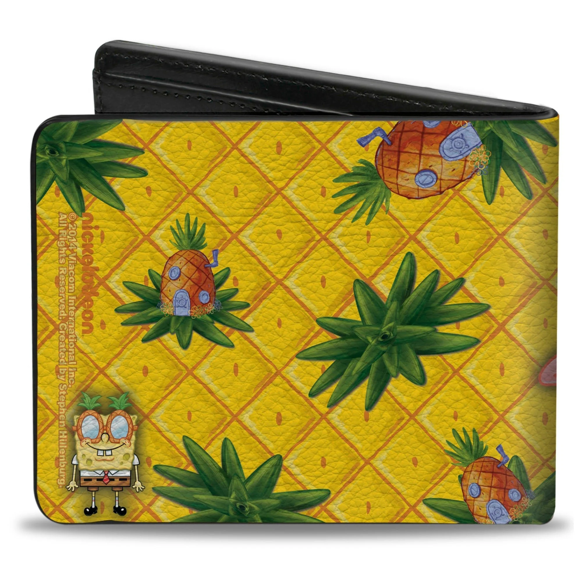 SpongeBob SquarePants Bi-Fold Wallet SpongeBob & Patrick Starfish Pose Pineapple Gold Vegan Leather. - Image 2