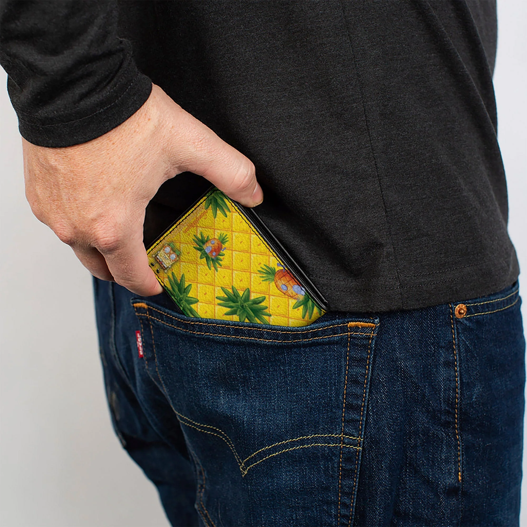 SpongeBob SquarePants Bi-Fold Wallet SpongeBob & Patrick Starfish Pose Pineapple Gold Vegan Leather. - Image 5
