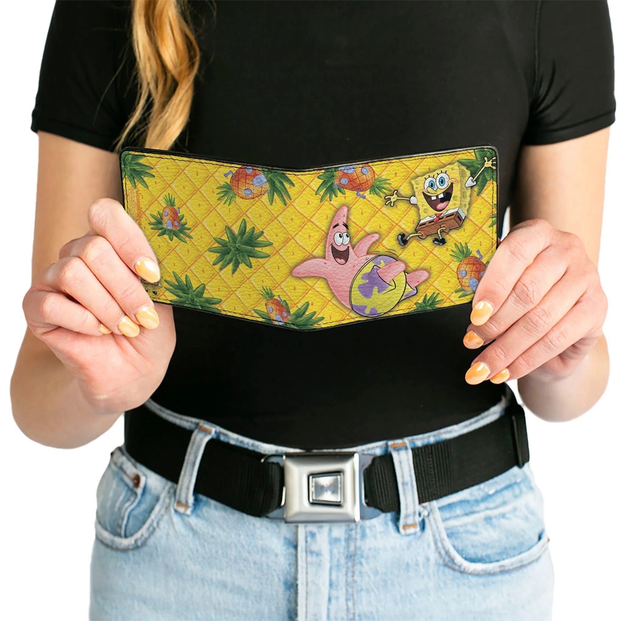 SpongeBob SquarePants Bi-Fold Wallet SpongeBob & Patrick Starfish Pose Pineapple Gold Vegan Leather. - Image 6