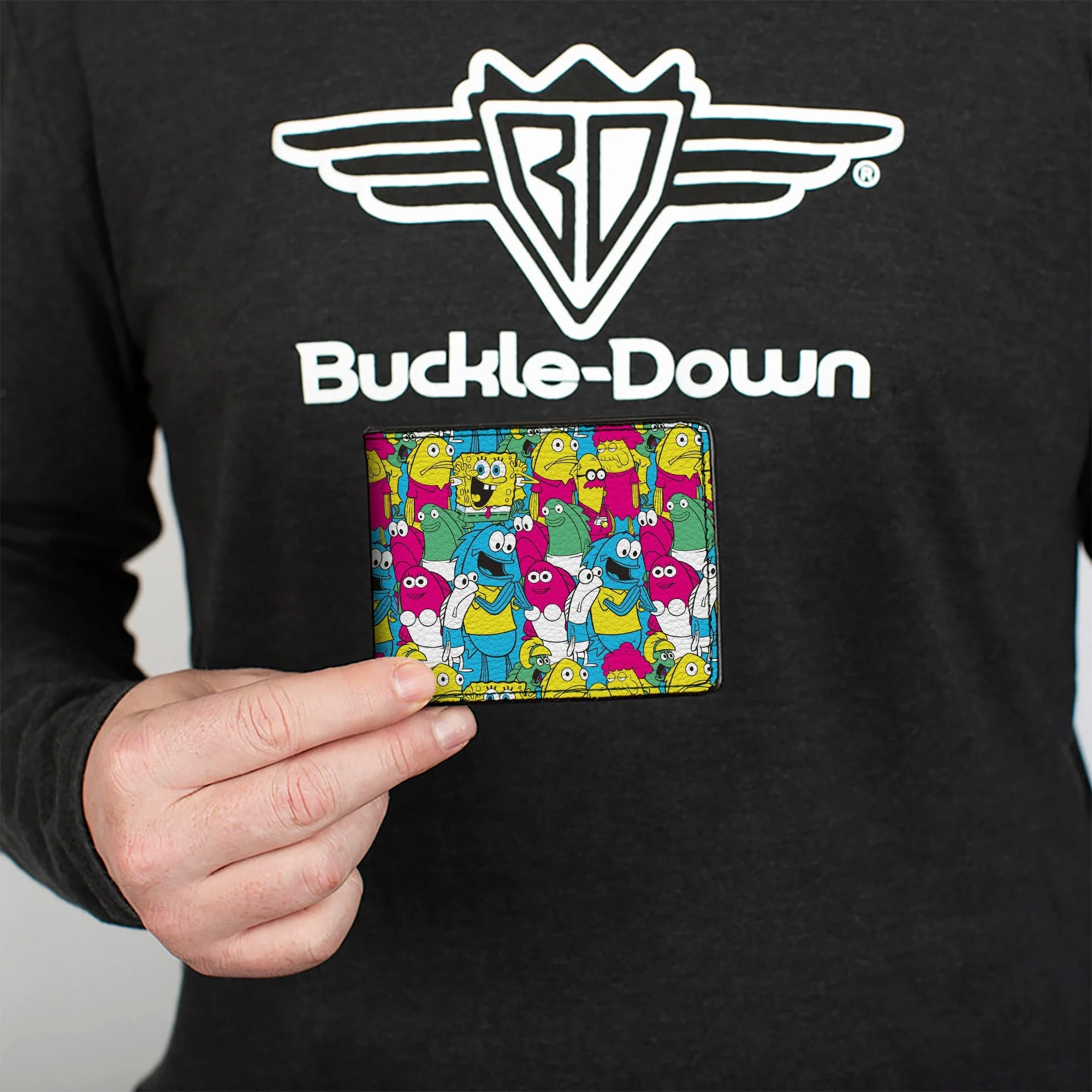 SpongeBob SquarePants and Friends Bi-Fold Wallet Collage Vegan Leather Blue - Image 3