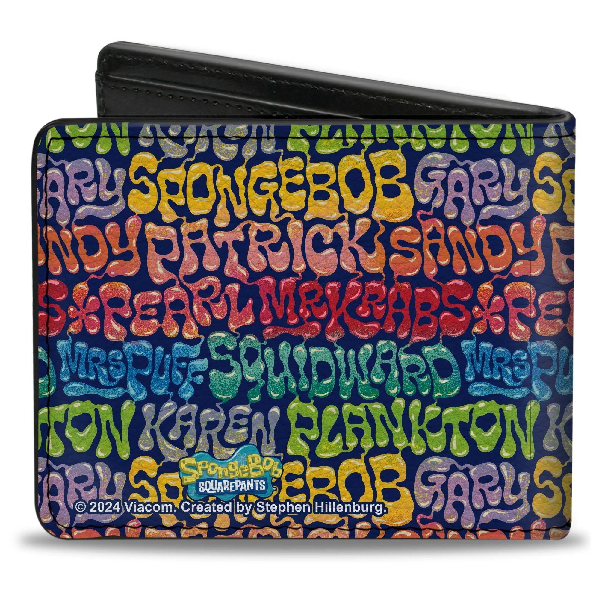 SpongeBob SquarePants Bi-Fold Wallet Names Collage Vegan Leather Blue Multi-Color - Image 2