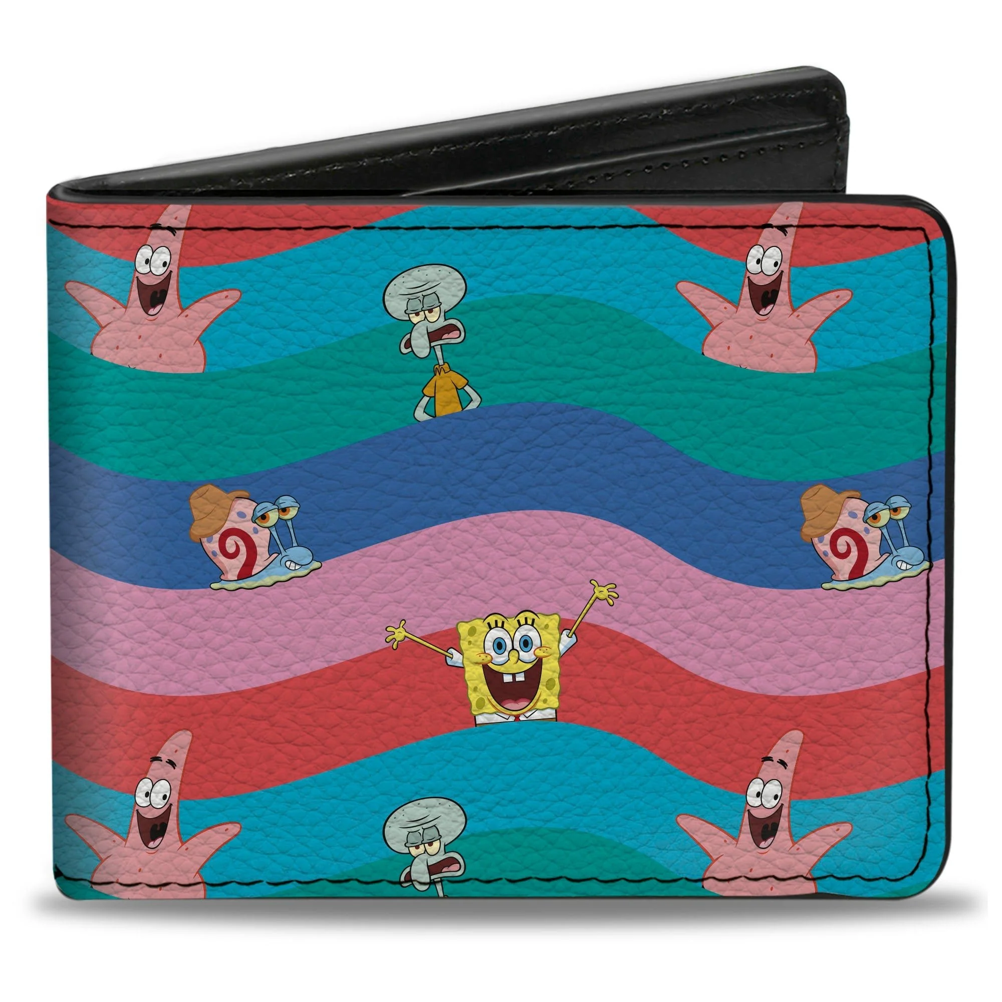 SpongeBob SquarePants Bi-Fold Wallet Friends Poses Wavy Stripe Blue Red