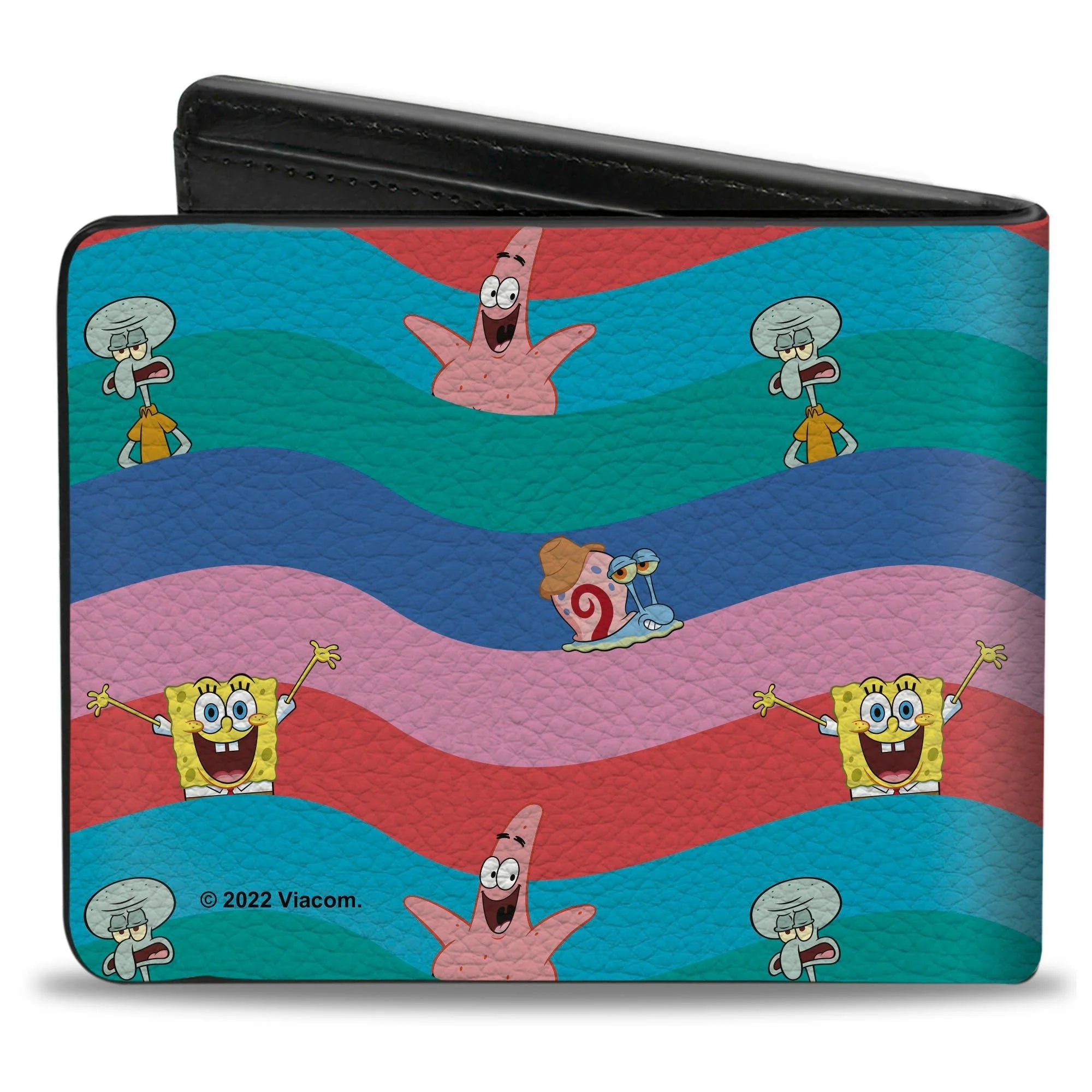 SpongeBob SquarePants Bi-Fold Wallet Friends Poses Wavy Stripe Blue Red - Image 2