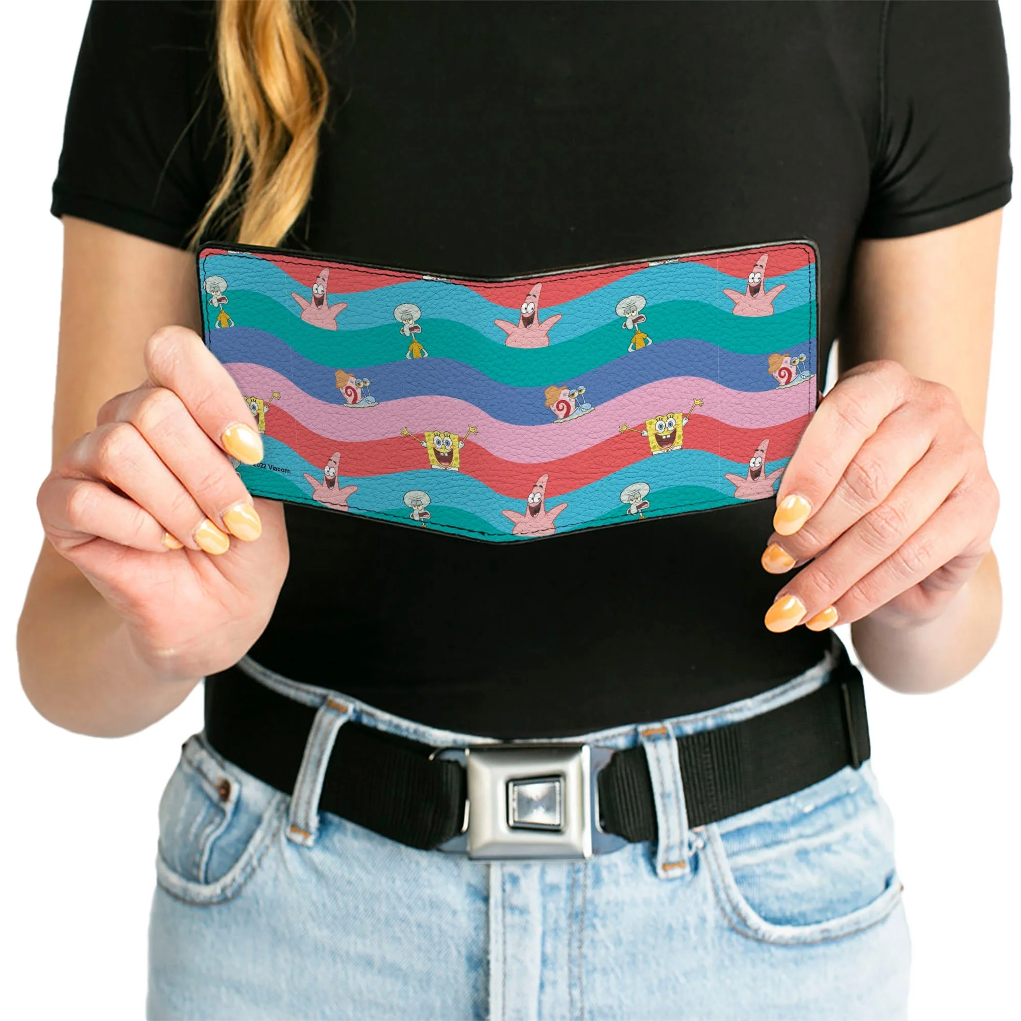 SpongeBob SquarePants Bi-Fold Wallet Friends Poses Wavy Stripe Blue Red - Image 6