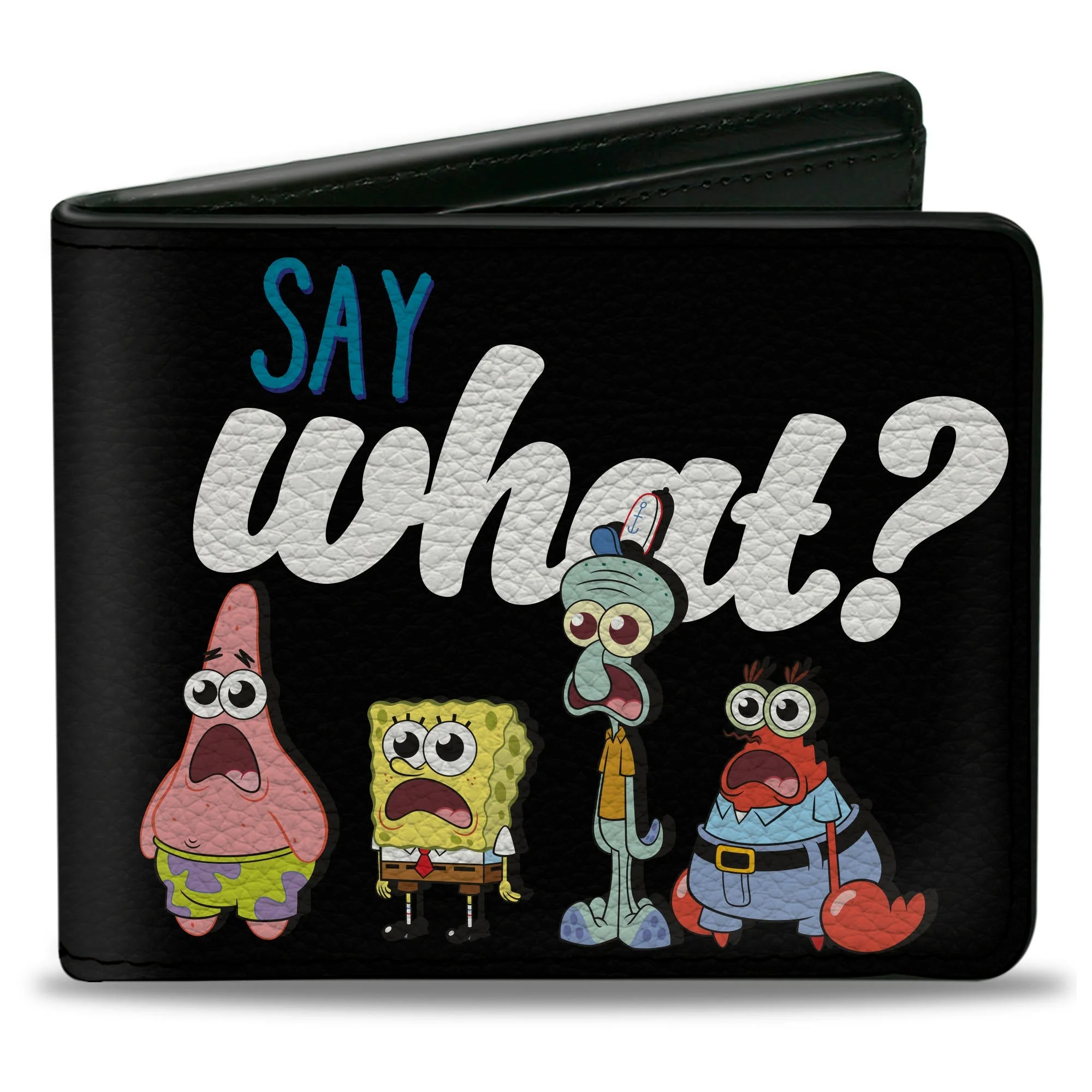 SpongeBob SquarePants Bi-Fold Wallet SAY WHAT? Group Pose Men's Vegan Leather.
