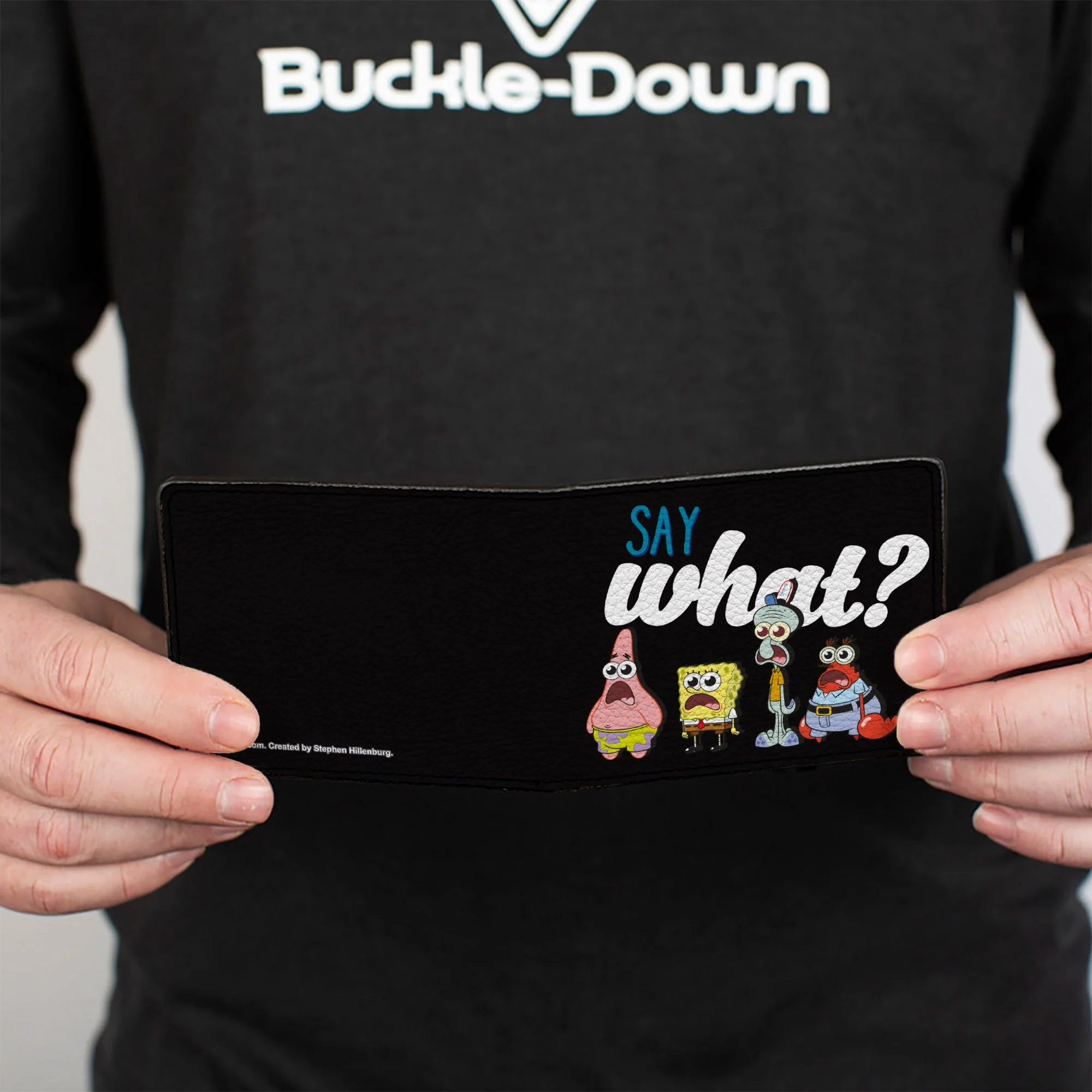 SpongeBob SquarePants Bi-Fold Wallet SAY WHAT? Group Pose Men's Vegan Leather. - Image 4