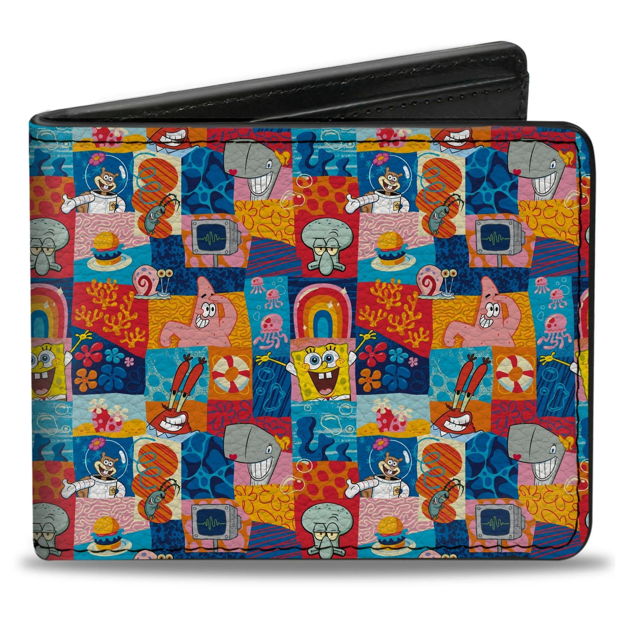 SpongeBob SquarePants Bi-Fold Wallet Friends Icons Blocks Multi Color Vegan Leather