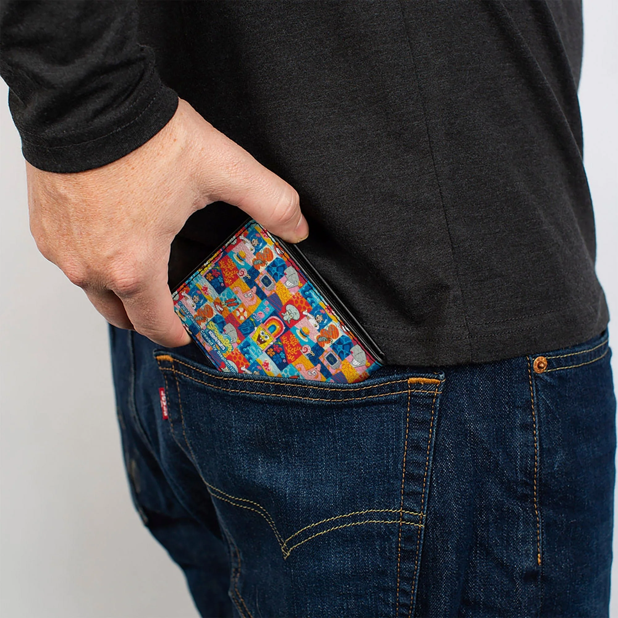 SpongeBob SquarePants Bi-Fold Wallet Friends Icons Blocks Multi Color Vegan Leather - Image 5