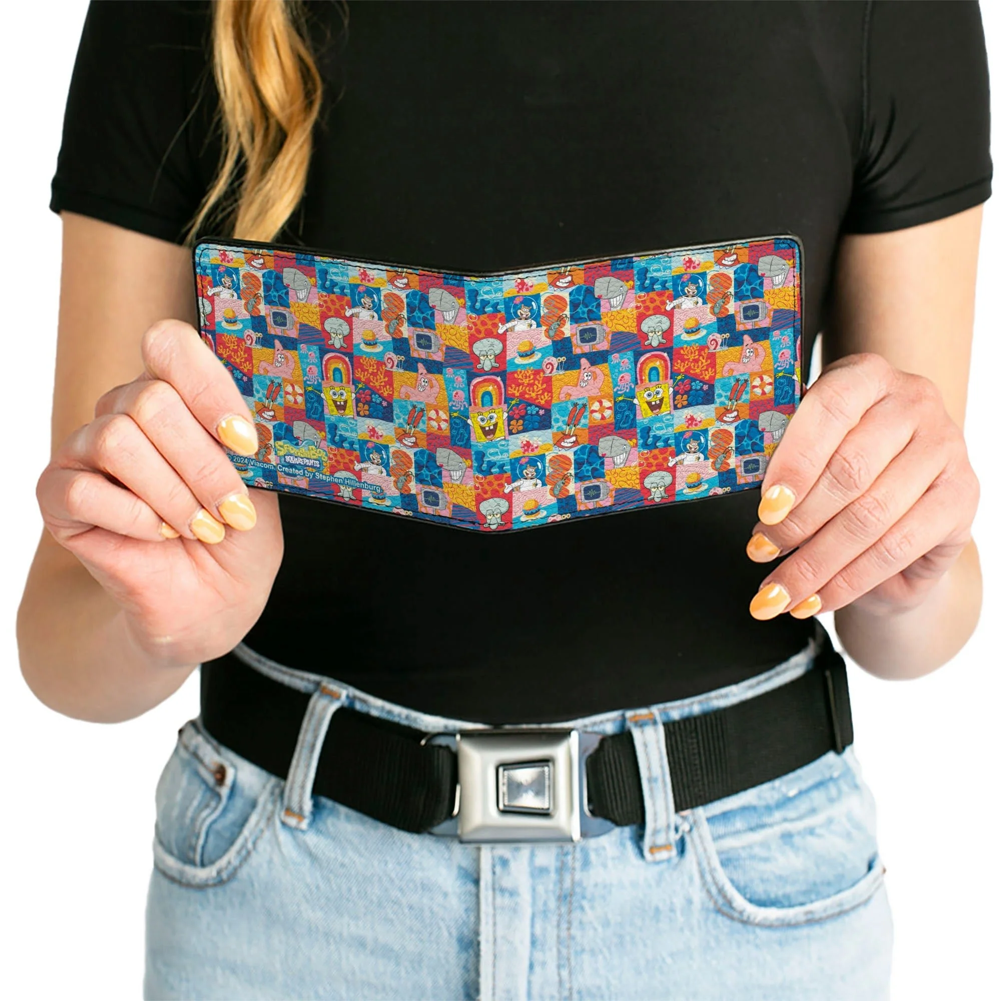 SpongeBob SquarePants Bi-Fold Wallet Friends Icons Blocks Multi Color Vegan Leather - Image 6