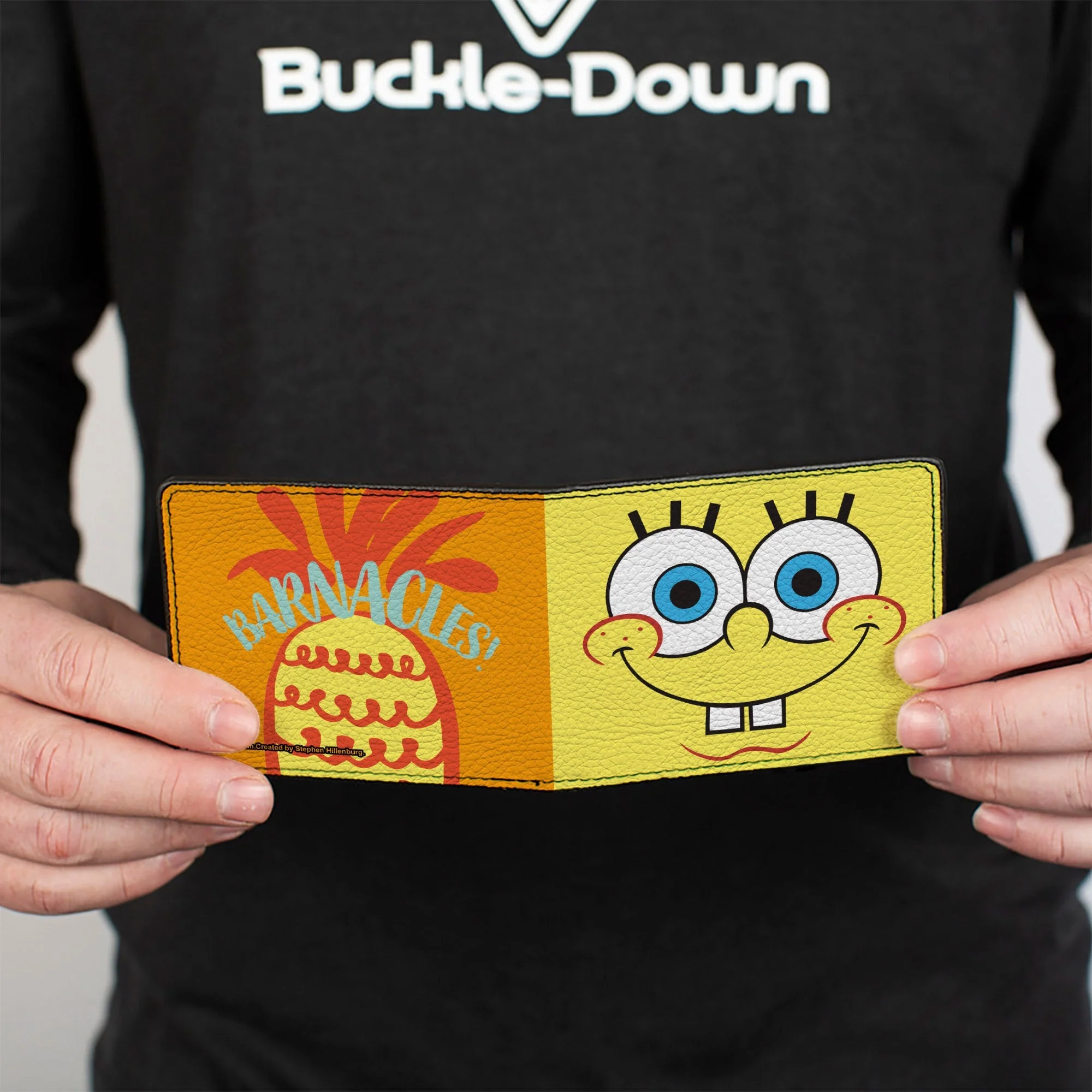 SpongeBob SquarePants Bi-Fold Wallet Close-Up Face Pineapple Blocks Vegan Leather - Image 4