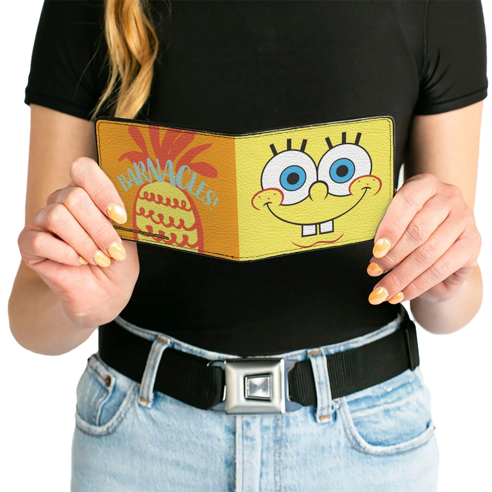 SpongeBob SquarePants Bi-Fold Wallet Close-Up Face Pineapple Blocks Vegan Leather - Image 6
