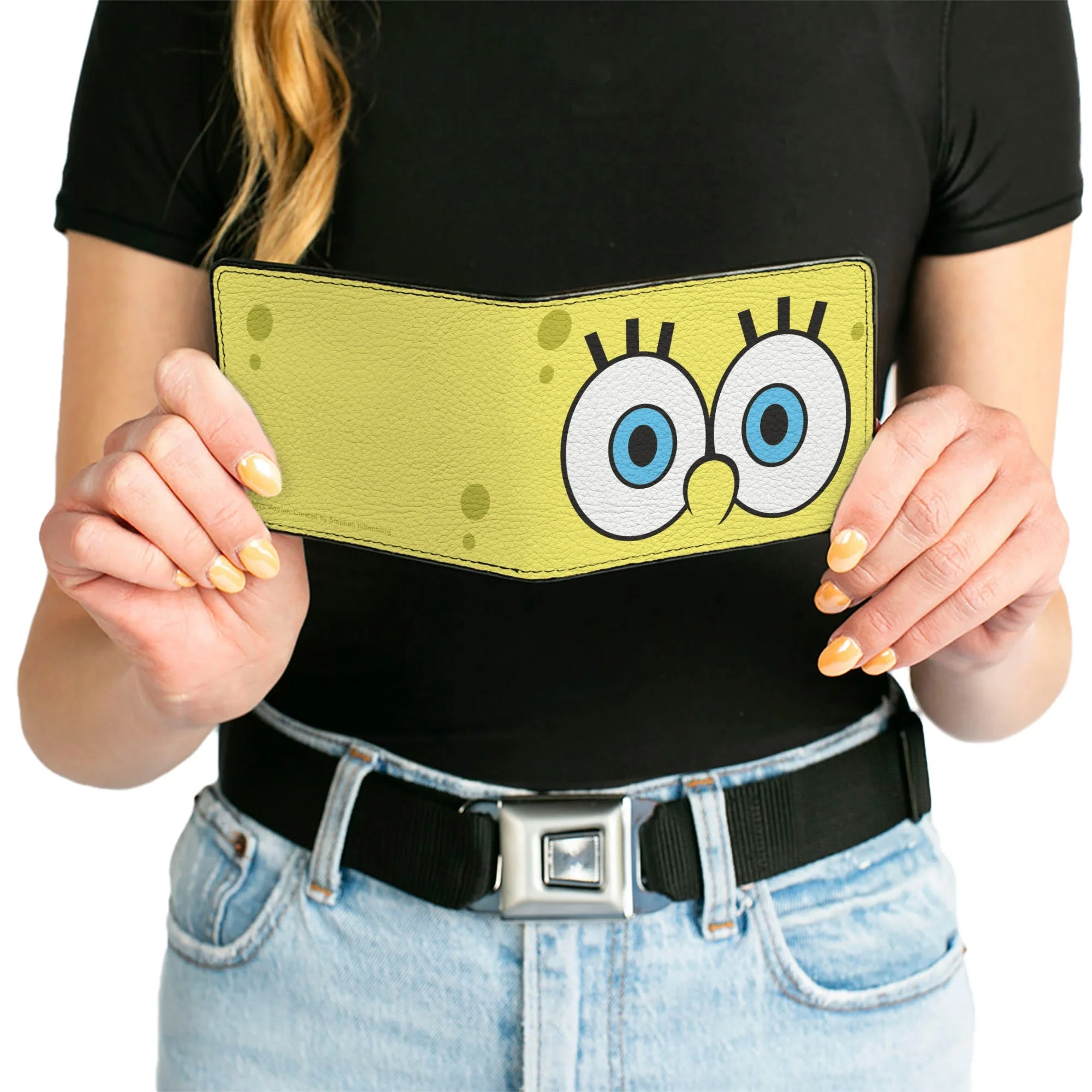 SpongeBob SquarePants Bi-Fold Wallet Eyes Close-Up Yellow Vegan Leather - Image 6
