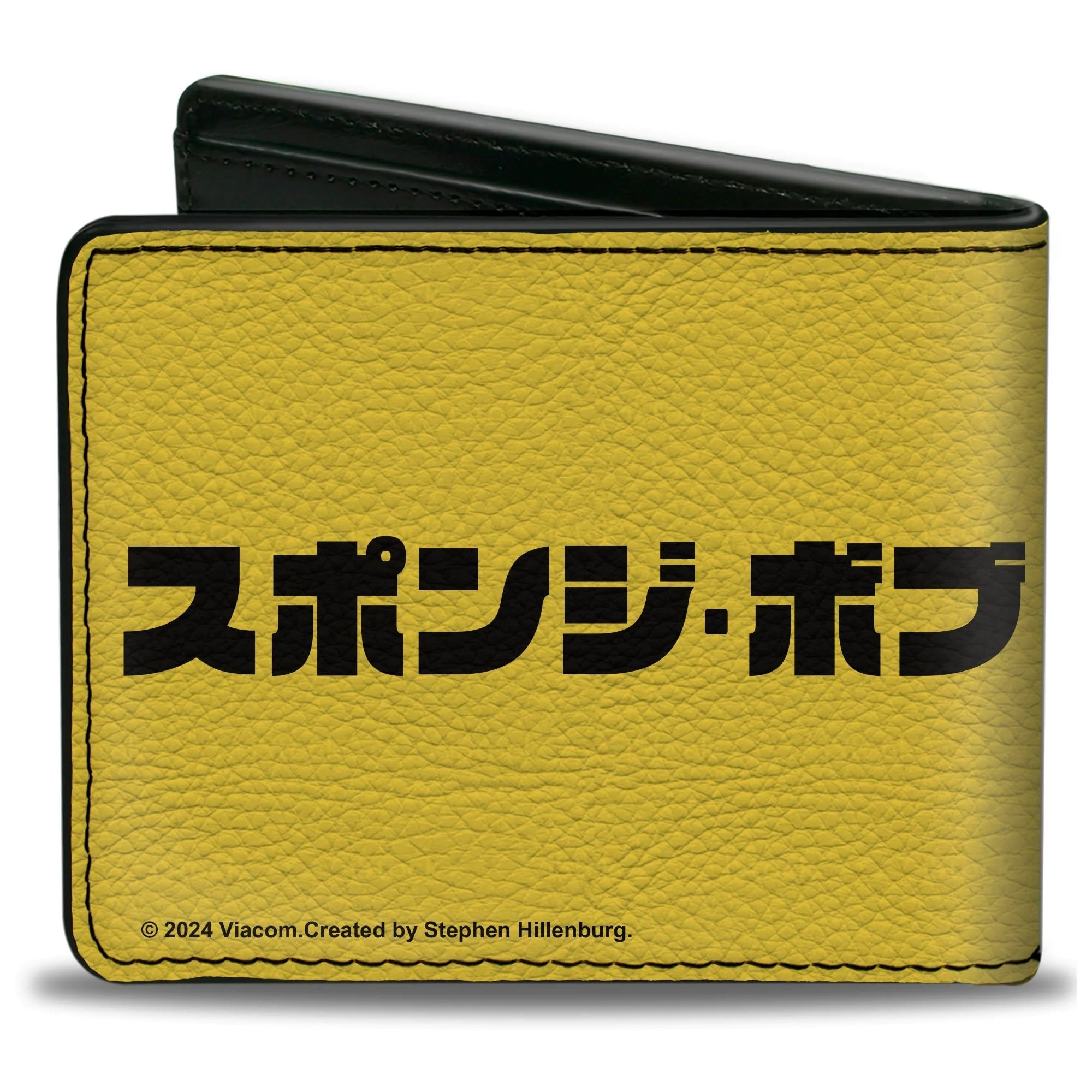 SpongeBob SquarePants Bi-Fold Wallet GNARLY Face and Japanese Text Vegan Leather Yellow/Black - Image 2
