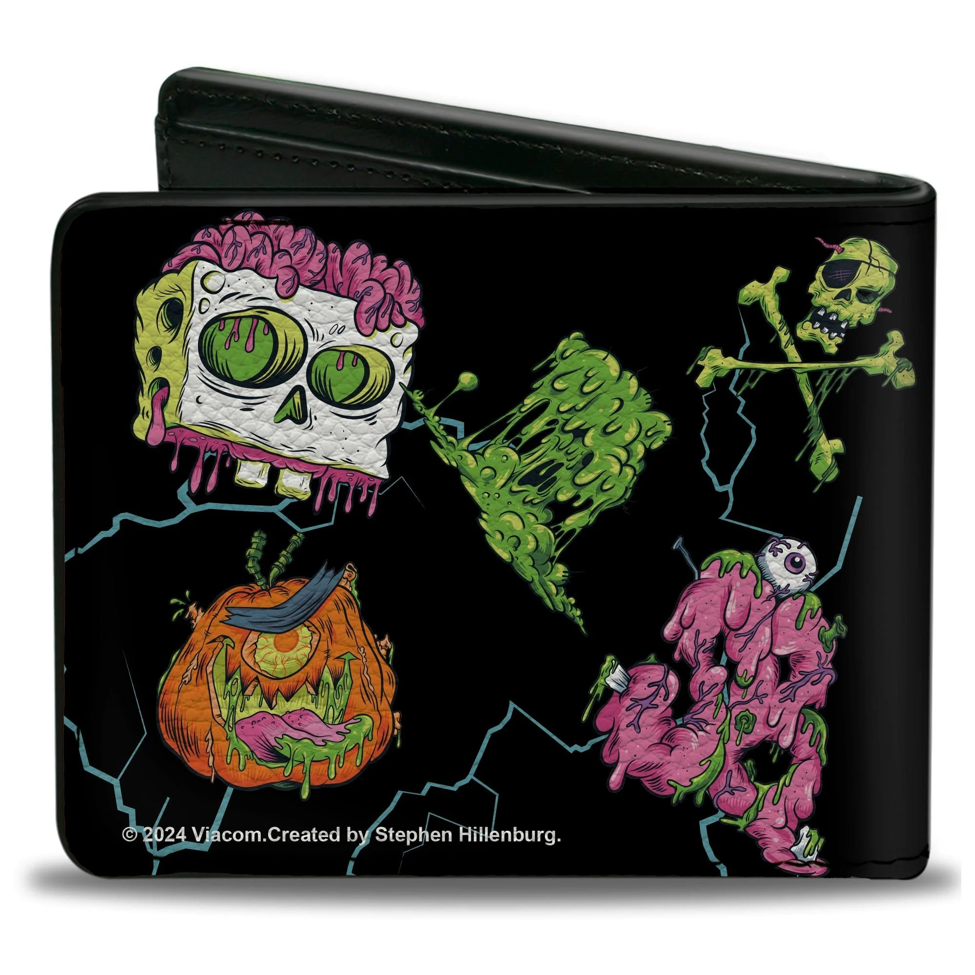 SpongeBob SquarePants Bi-Fold Wallet Halloween Slime Icons Scattered Black - Image 2