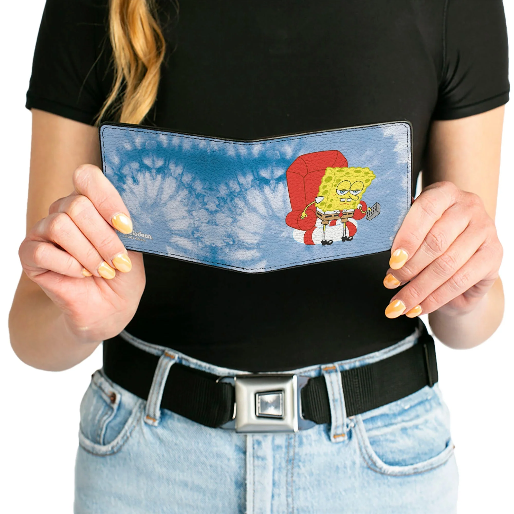 SpongeBob SquarePants Bi-Fold Wallet Imma Head Out Chair Pose Tie Dye Blues Vegan Leather - Image 6