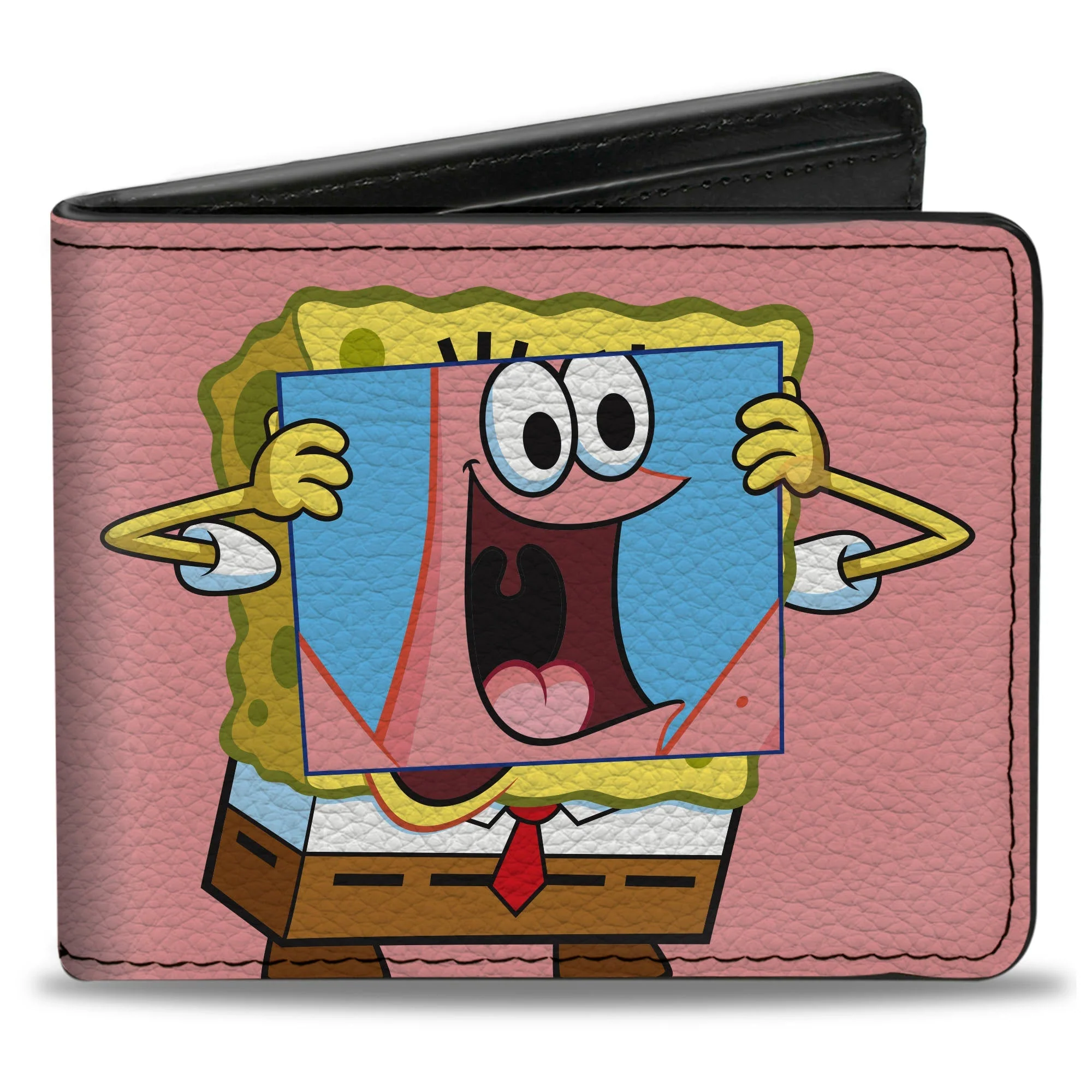 SpongeBob SquarePants Bi-Fold Wallet Patrick Star Face Cover Up Pose Pink Vegan Leather