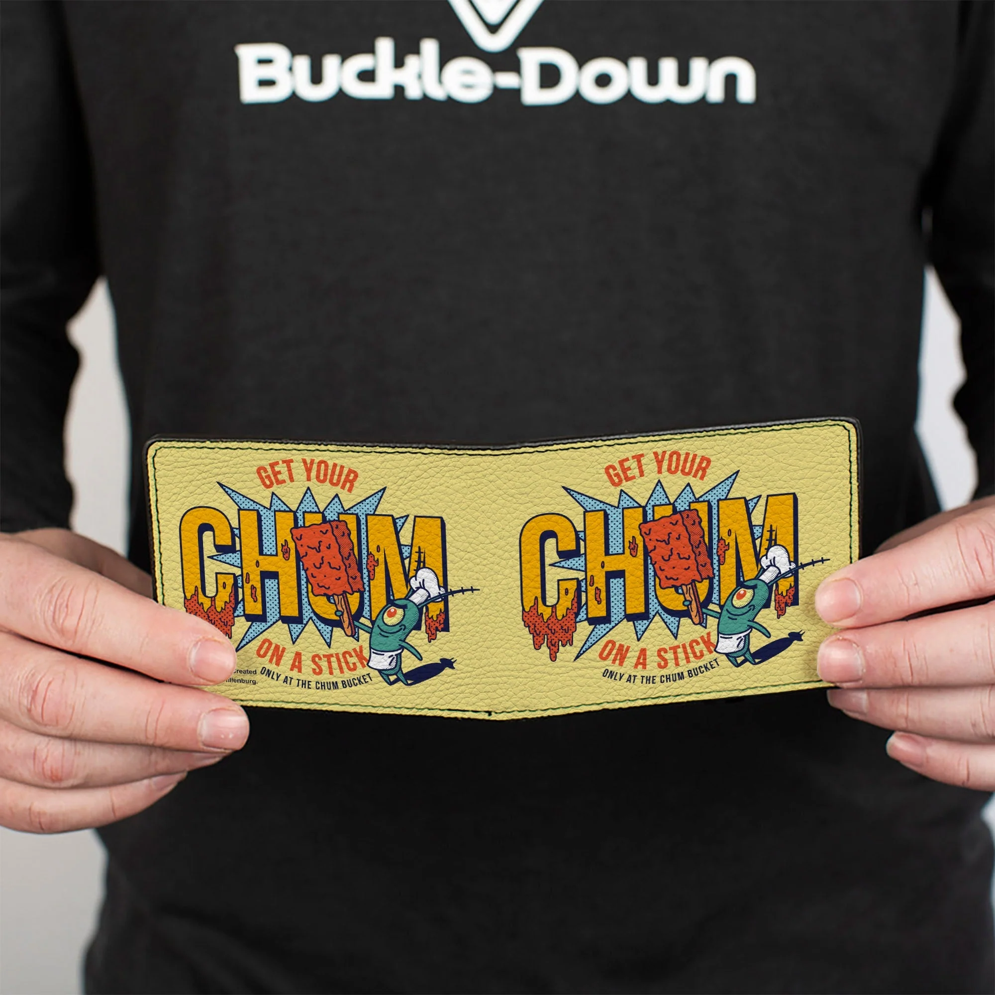 SpongeBob SquarePants Bi-Fold Wallet Plankton GET YOUR CHUM ON A STICK Pose Vegan Leather Yellow - Image 4