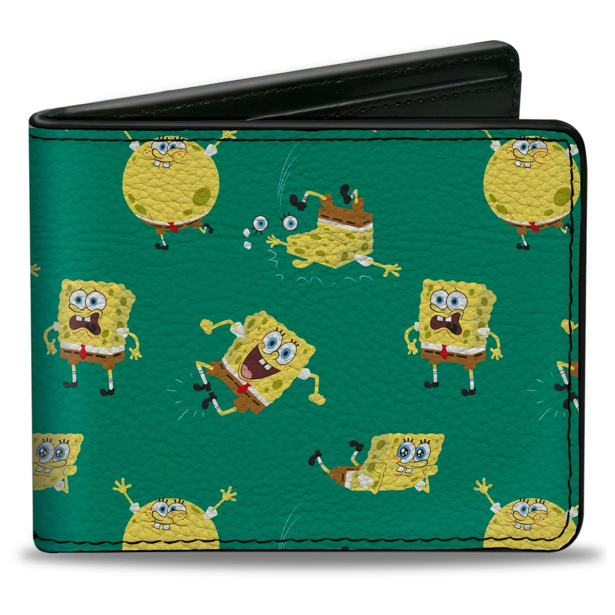 SpongeBob SquarePants Bi-Fold Wallet Poses Scattered Vegan Leather Green