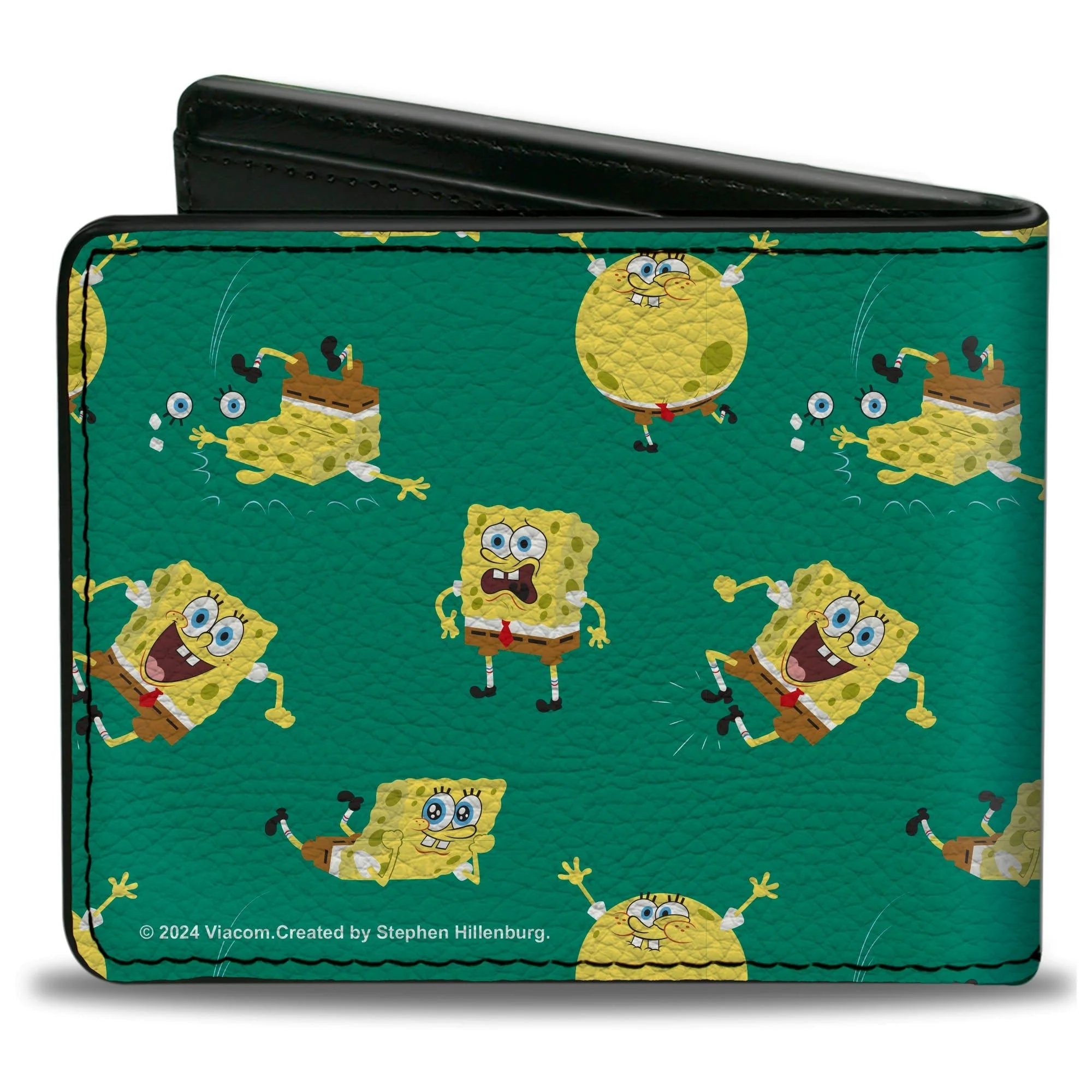 SpongeBob SquarePants Bi-Fold Wallet Poses Scattered Vegan Leather Green - Image 2