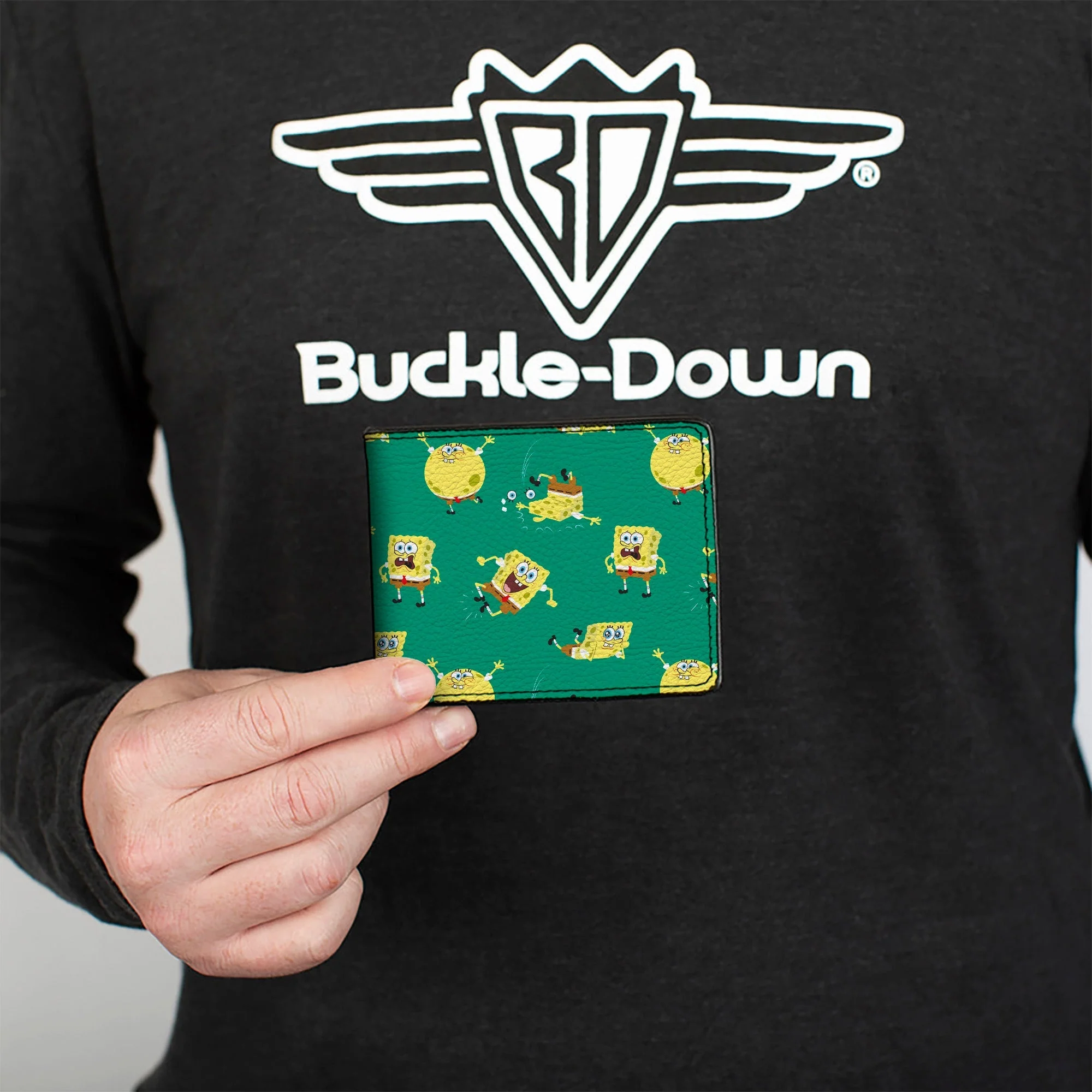 SpongeBob SquarePants Bi-Fold Wallet Poses Scattered Vegan Leather Green - Image 3