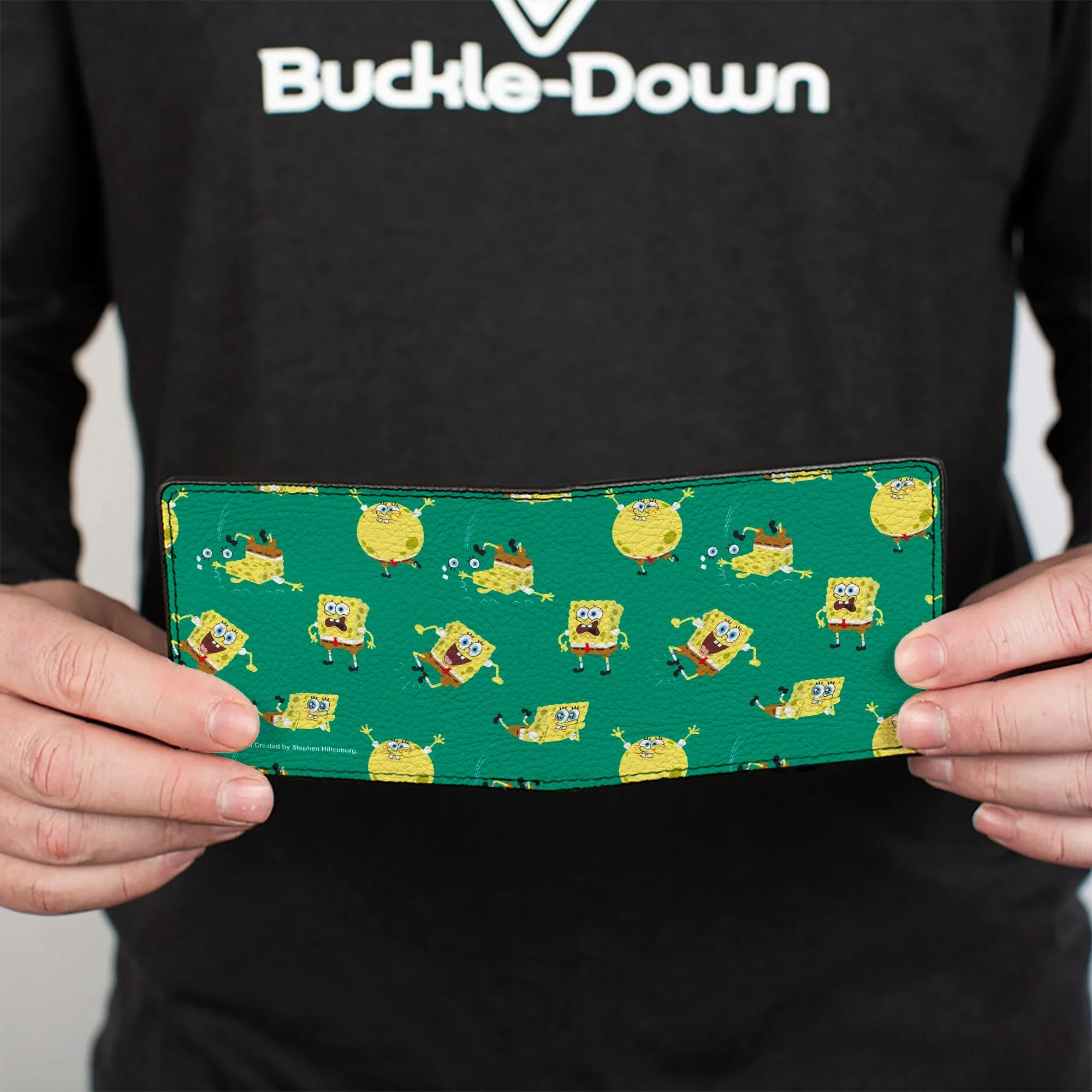 SpongeBob SquarePants Bi-Fold Wallet Poses Scattered Vegan Leather Green - Image 4