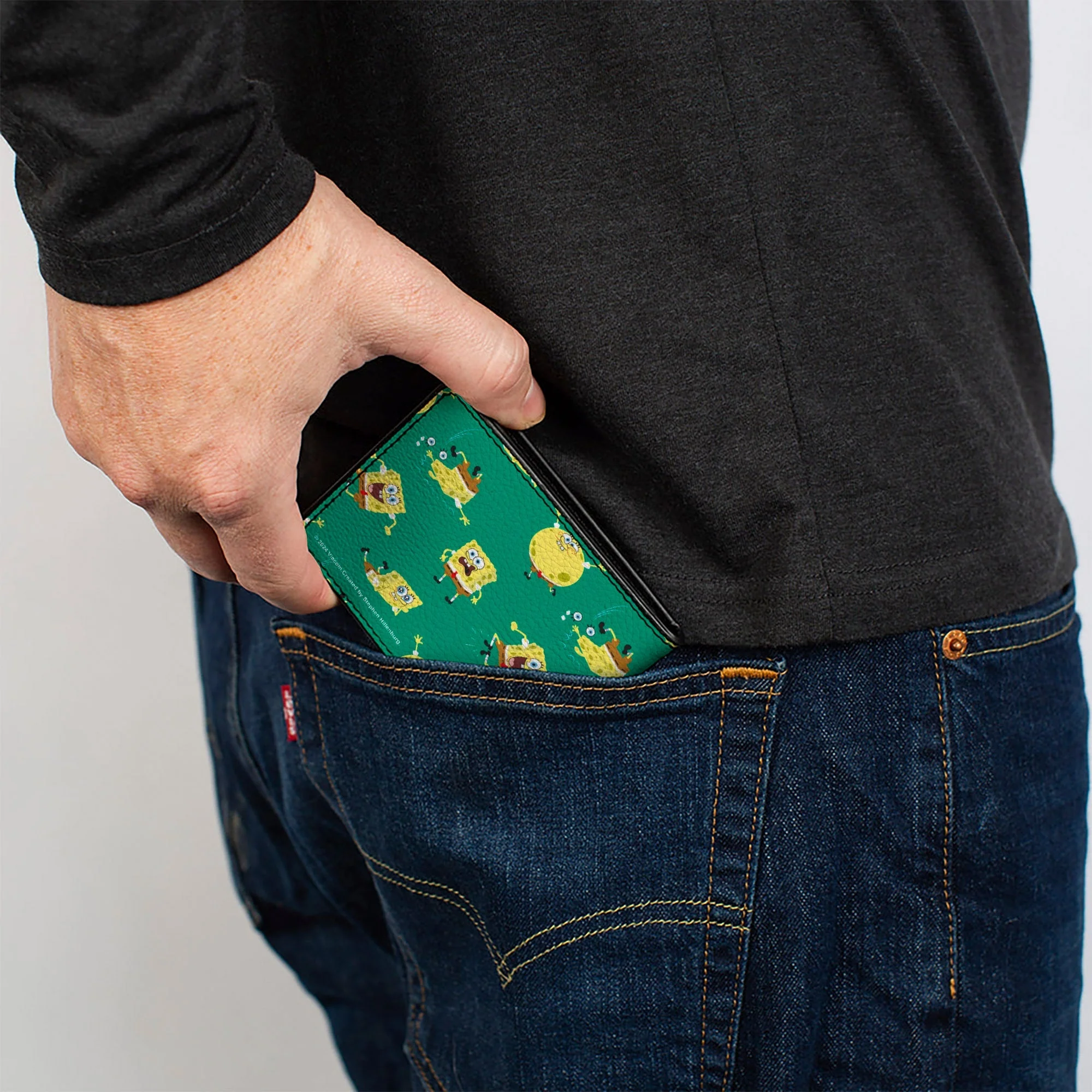 SpongeBob SquarePants Bi-Fold Wallet Poses Scattered Vegan Leather Green - Image 5