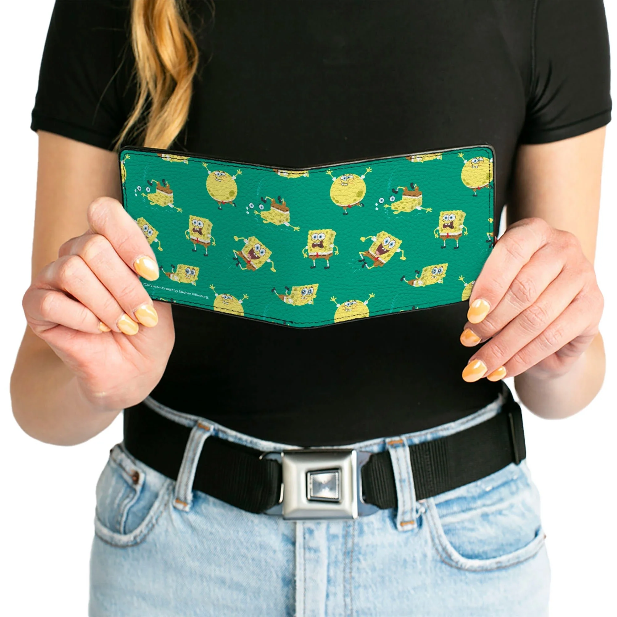 SpongeBob SquarePants Bi-Fold Wallet Poses Scattered Vegan Leather Green - Image 6
