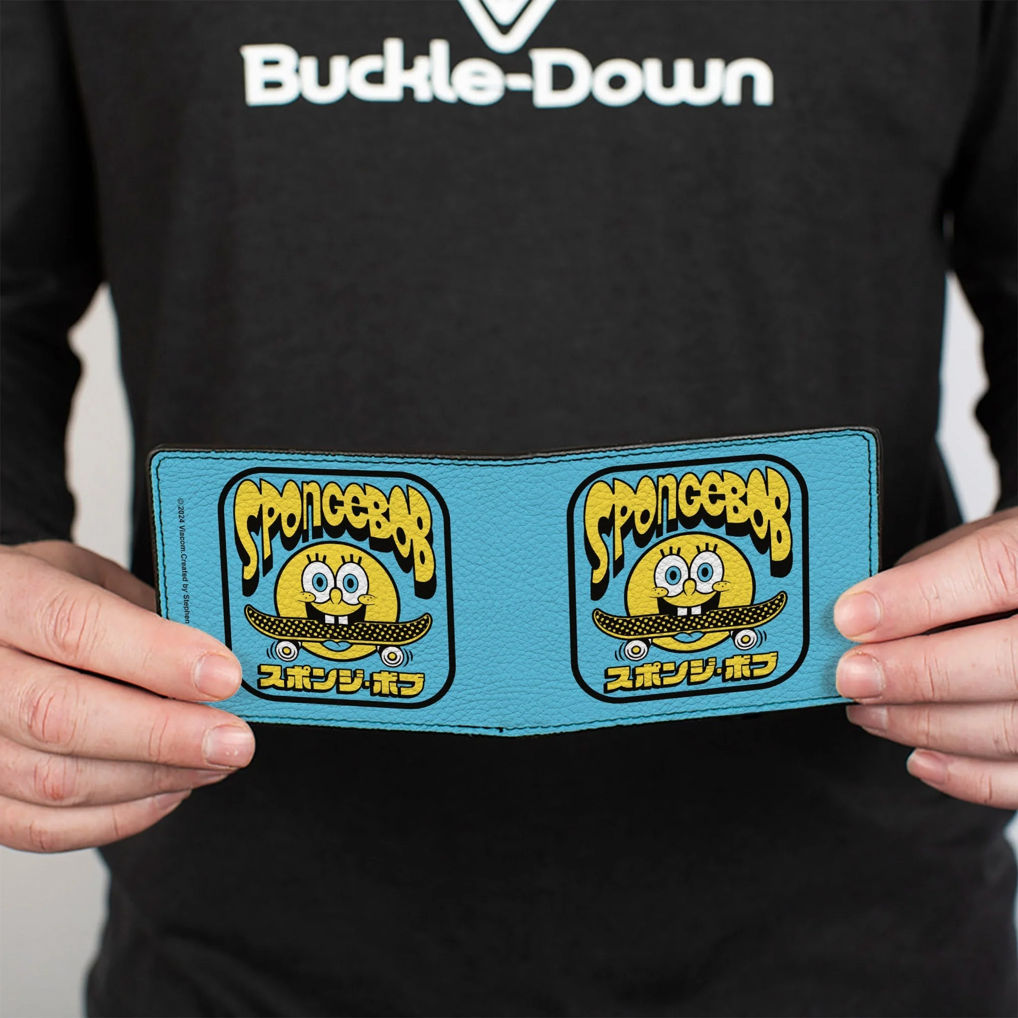 SpongeBob SquarePants Bi-Fold Wallet Skateboard Smile Face Japanese Text Blue Black Yellow - Image 4
