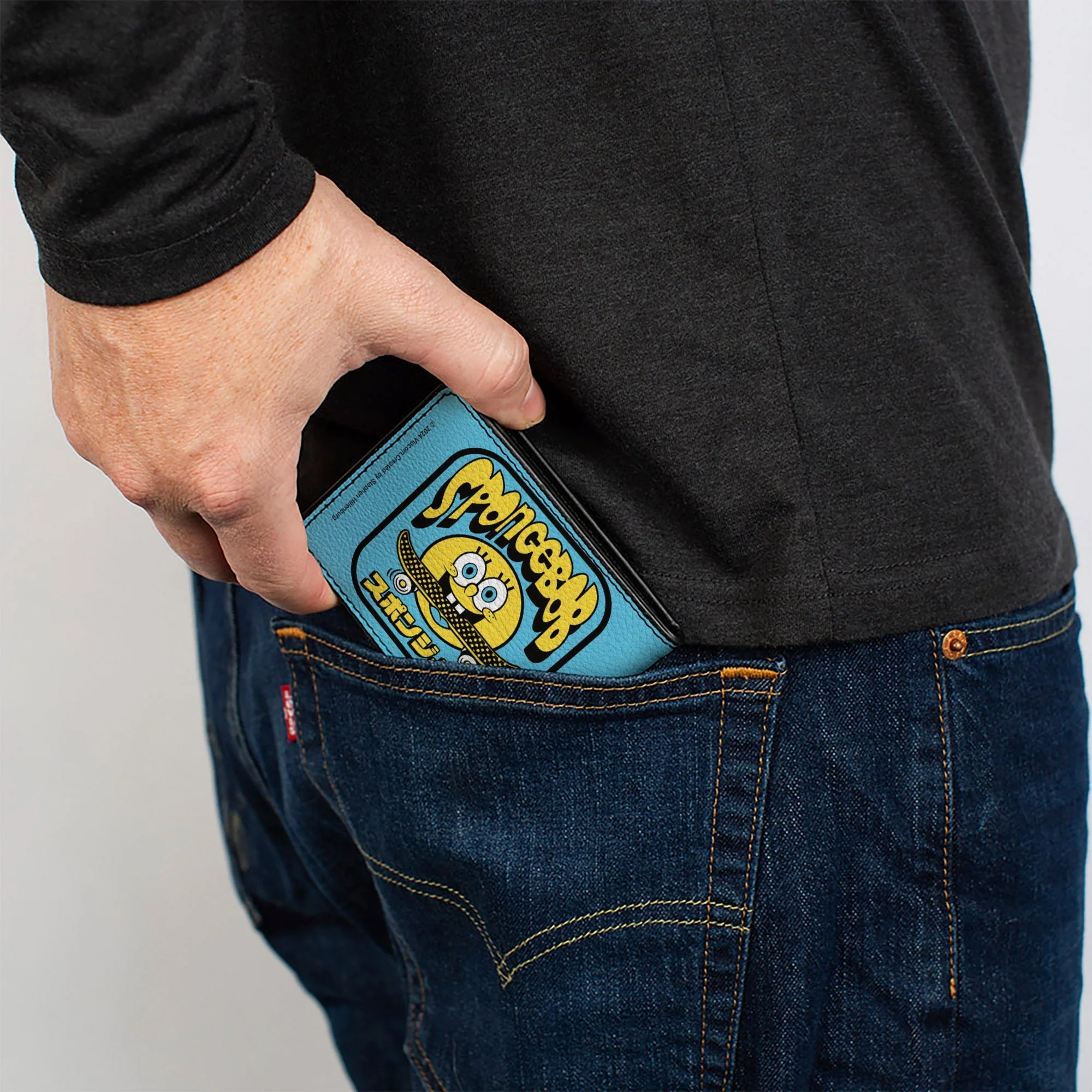 SpongeBob SquarePants Bi-Fold Wallet Skateboard Smile Face Japanese Text Blue Black Yellow - Image 5