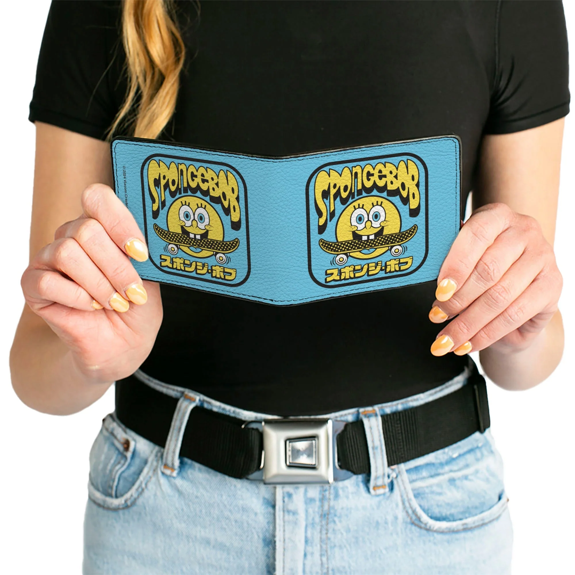 SpongeBob SquarePants Bi-Fold Wallet Skateboard Smile Face Japanese Text Blue Black Yellow - Image 6