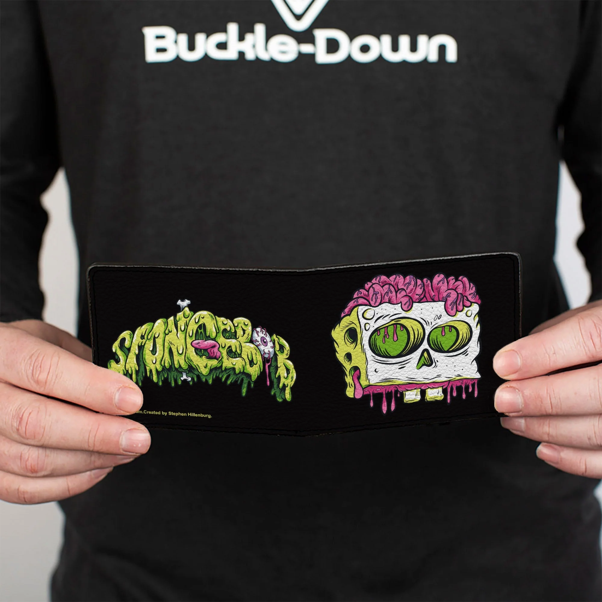 SpongeBob SquarePants Bi-Fold Wallet Slime Text and Skull Men's Black - Image 4