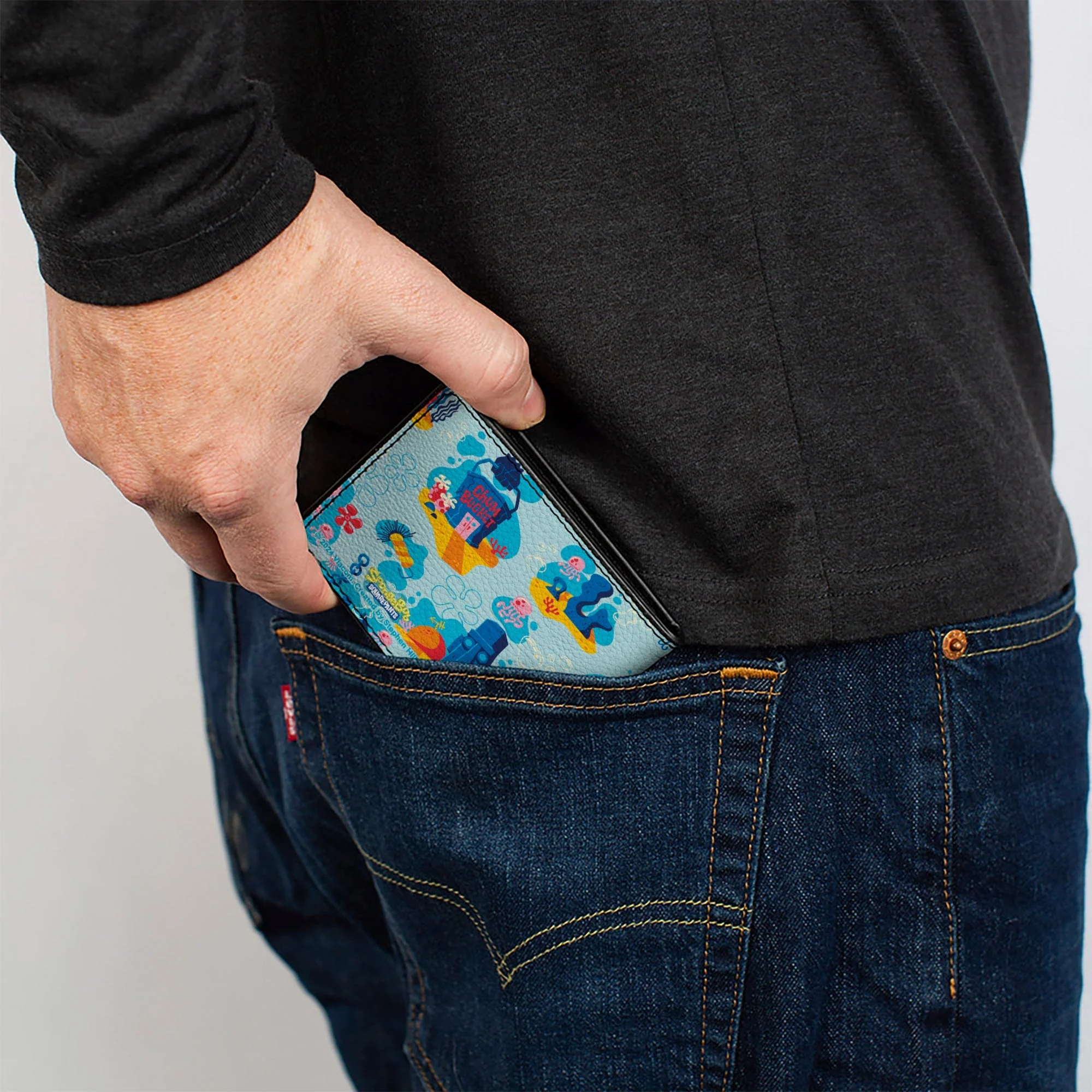 SpongeBob SquarePants Bi-Fold Wallet Under the Sea Icons Collage Premium Vegan Leather Blues - Image 5