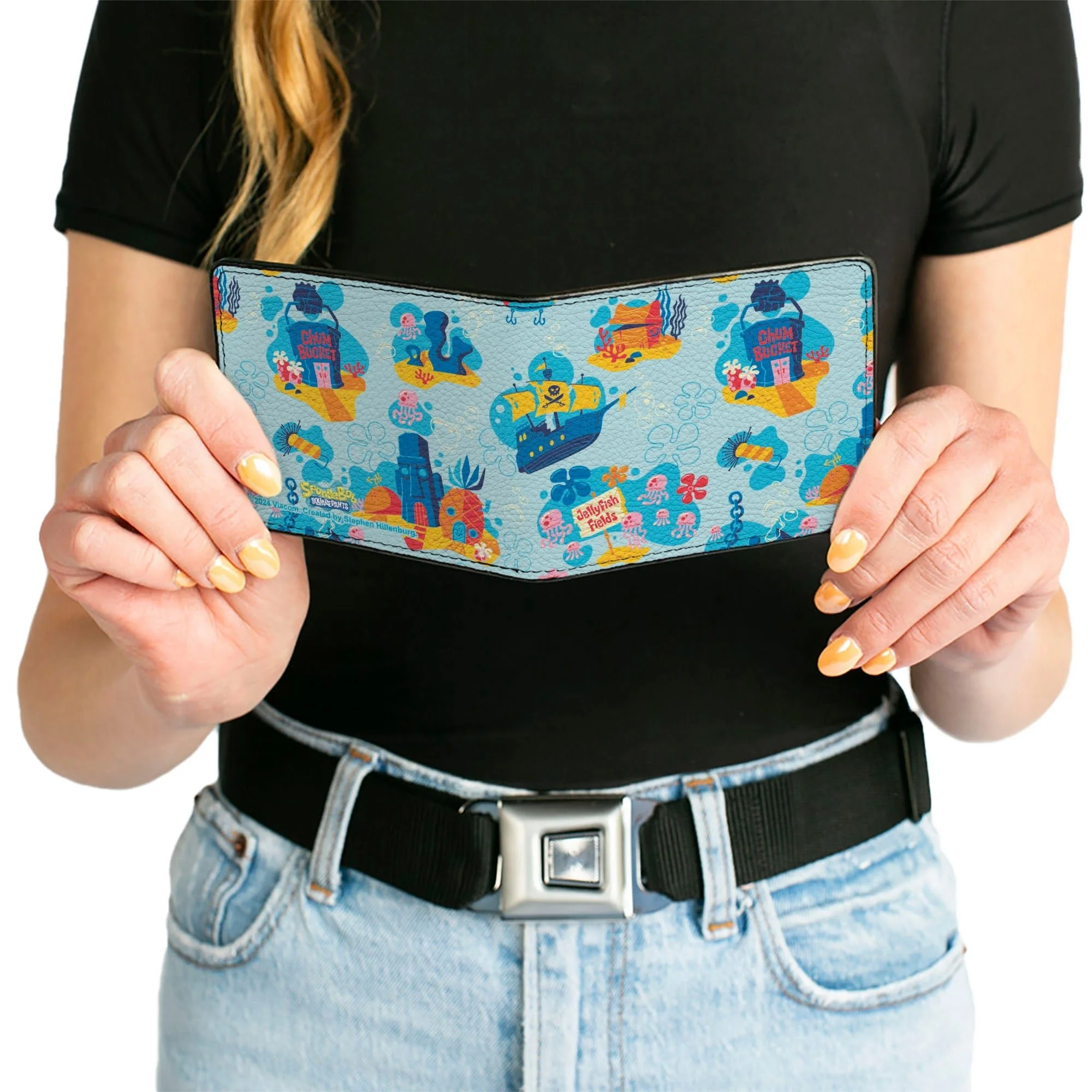 SpongeBob SquarePants Bi-Fold Wallet Under the Sea Icons Collage Premium Vegan Leather Blues - Image 6