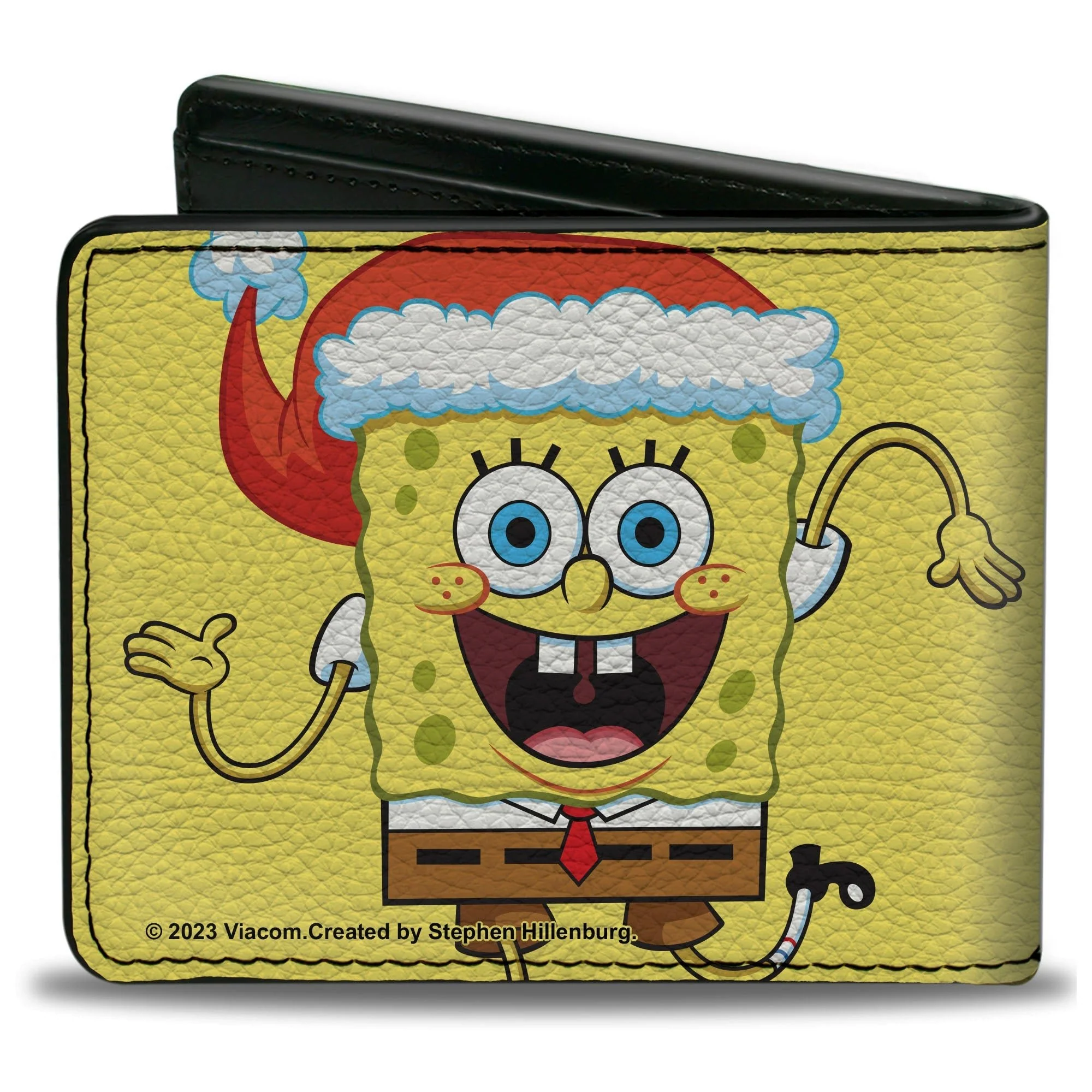 SpongeBob SquarePants Bi-Fold Wallet Wavy Arms Santa Holiday Christmas Pose Men's Yellow - Image 2